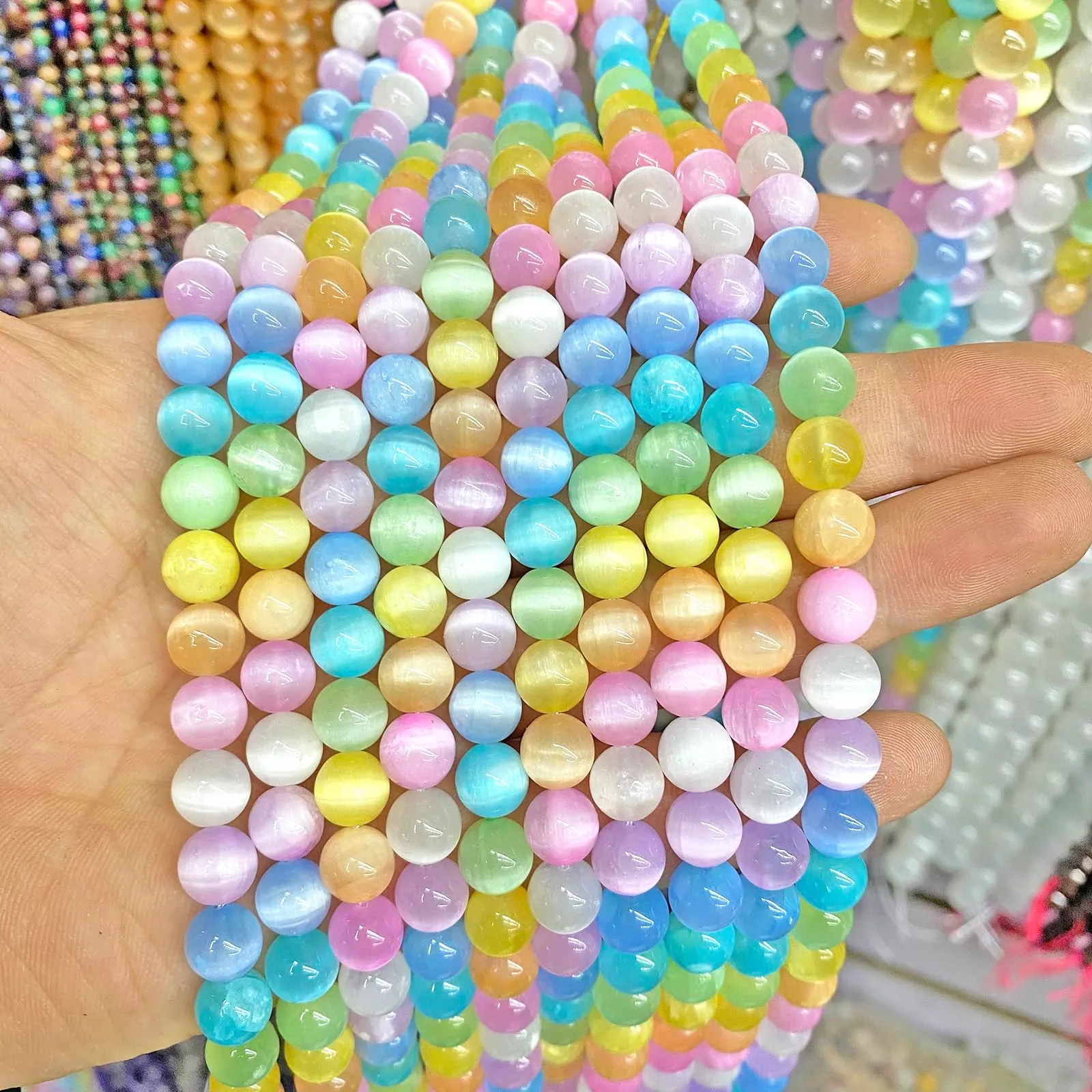 jiejinyu Perline di Selenite Colorata 10 mm per Gioielli, 75 Pezzi (2 Fili) - immagine 4
