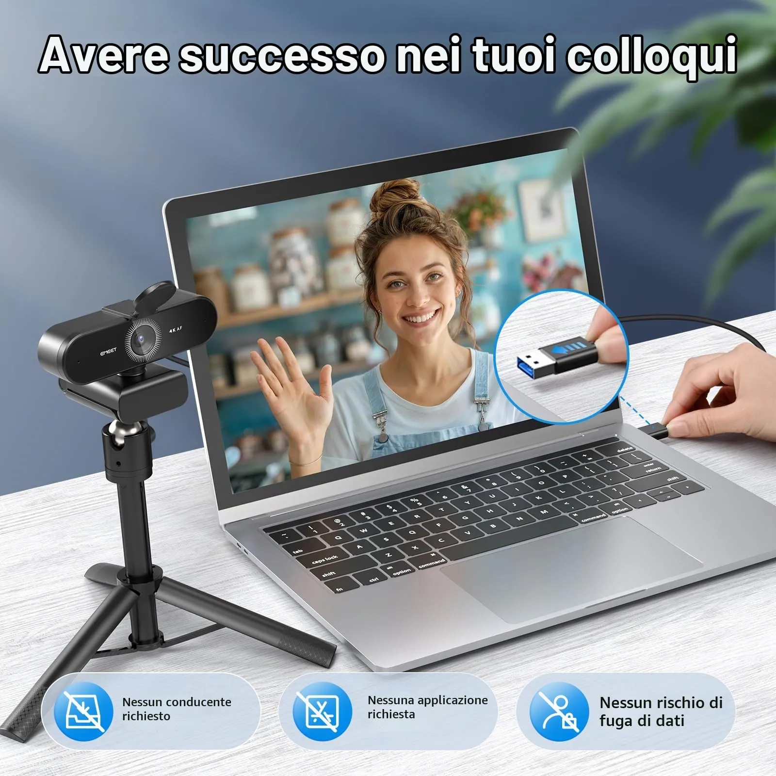 EMEET Nova 4K Webcam Ultra HD con Microfoni a Cancellazione del Rumore, Grandangolo 73°, PDAF e Protezione dell'Obiettivo - immagine 3