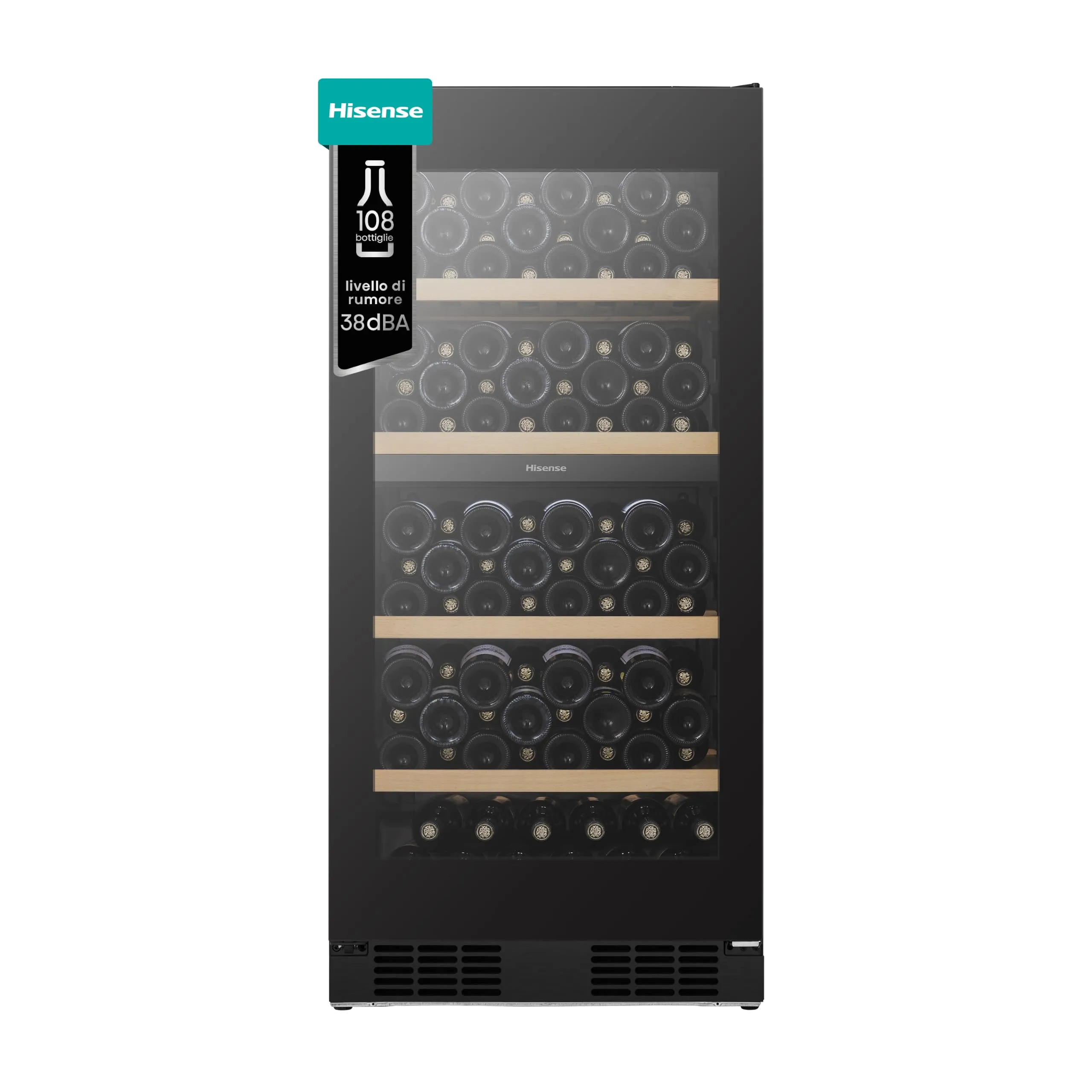 Hisense RW3N230GELF Cantinetta Vino 108 Bottiglie, Classe F, Nero - immagine 1