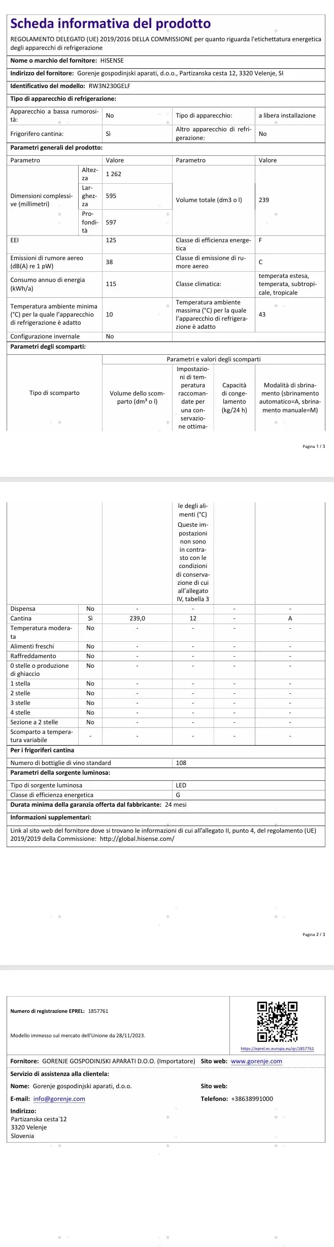 Hisense RW3N230GELF Cantinetta Vino 108 Bottiglie, Classe F, Nero - immagine 13