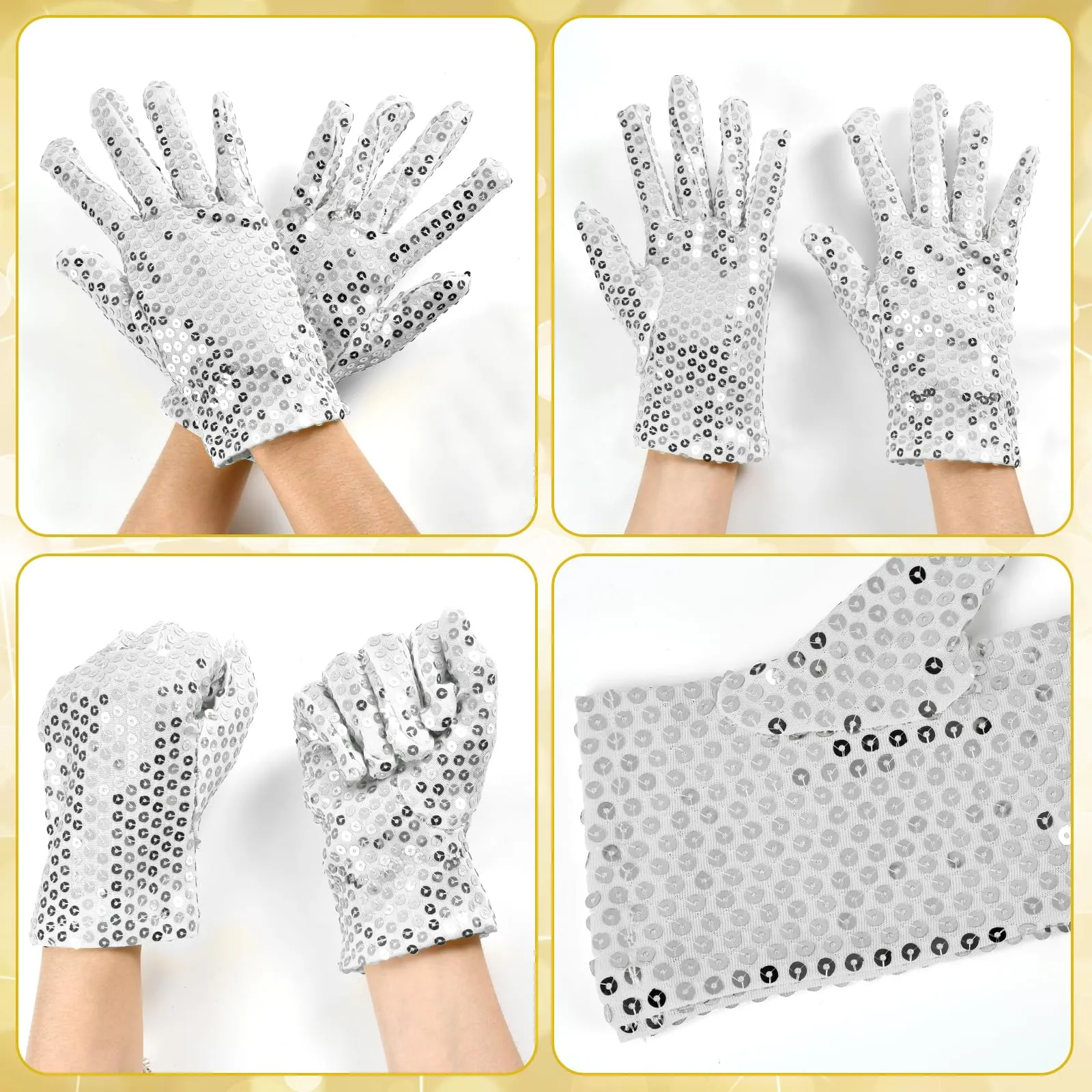 YUEXNKO Guanti Unisex con Paillettes, Bianco - immagine 4
