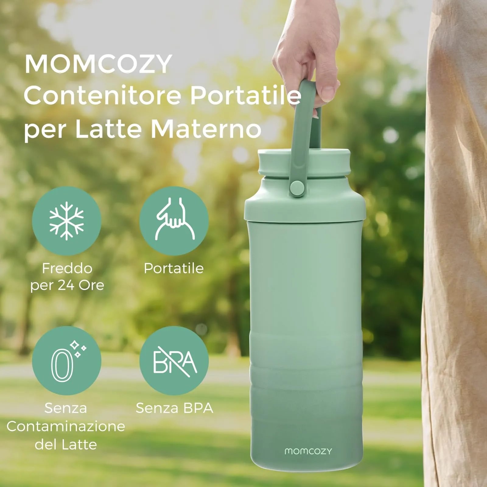 Momcozy Refrigeratore Portatile per Latte Materno 650ml Verde CM01EU - immagine 2