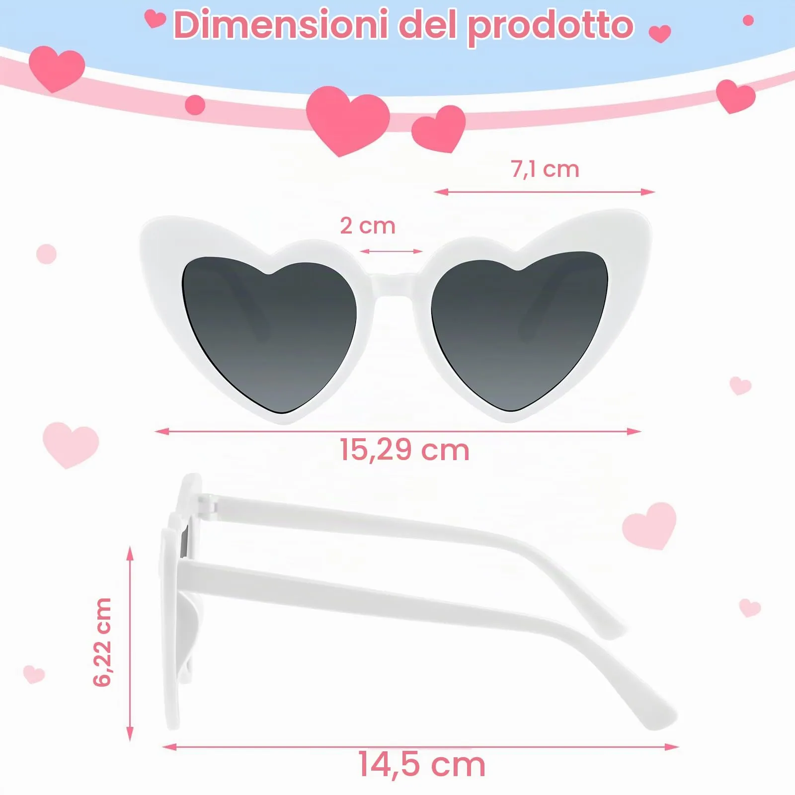 BOUBONI Occhiali da sole a forma di cuore vintage, bianco, 71 millimètres - immagine 2