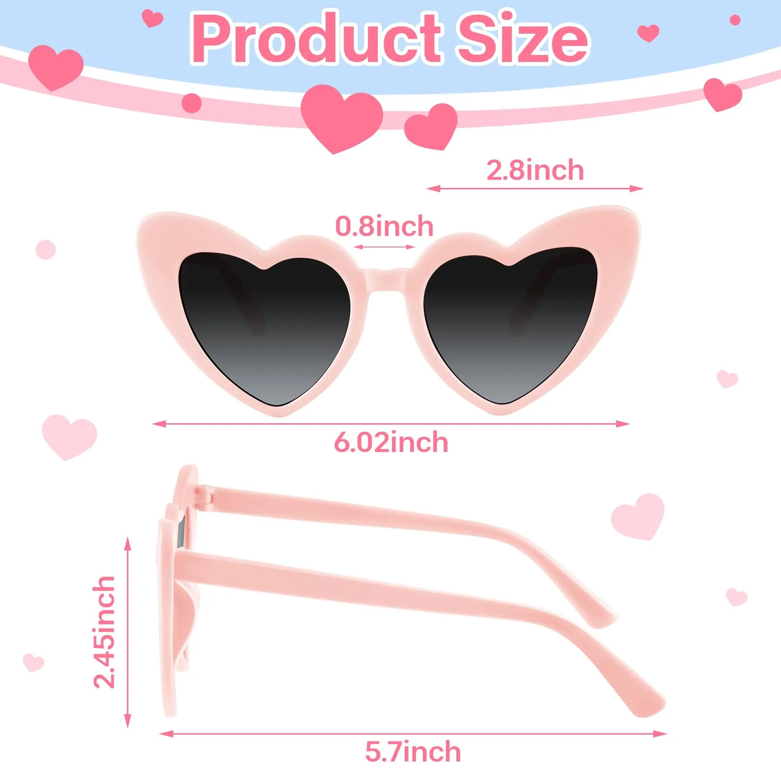 BOUBONI Occhiali da sole vintage a forma di cuore per donne, Rosa - immagine 2