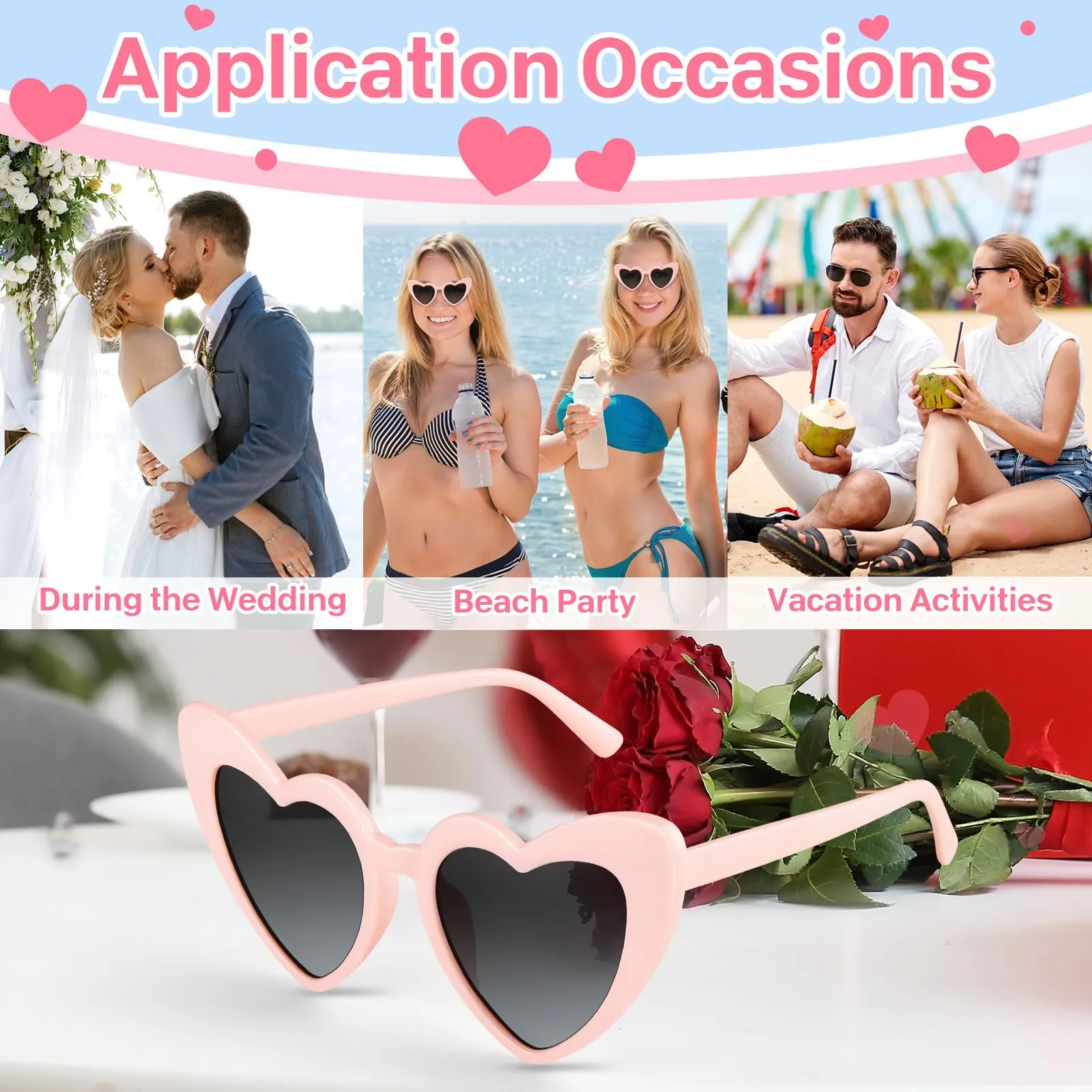BOUBONI Occhiali da sole vintage a forma di cuore per donne, Rosa - immagine 4