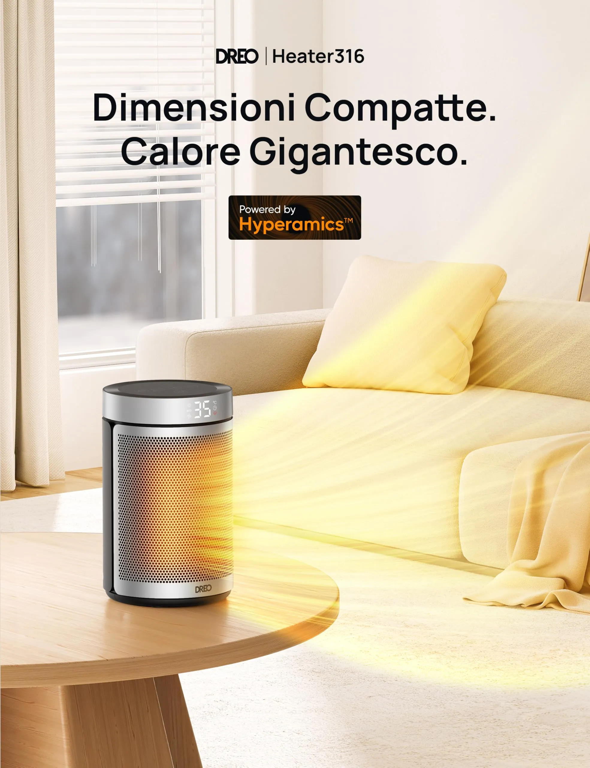Dreo Atom 316 Termoventilatore Ceramico PTC 1500W, 34 dB Silenzioso, Termostato, Timer 12H, Argento - immagine 2