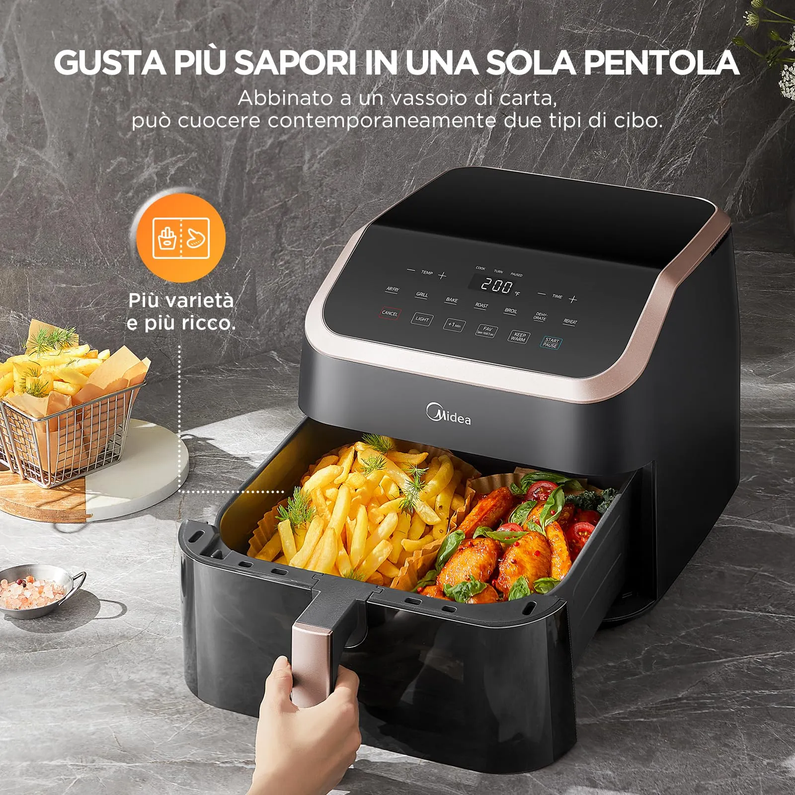 Midea Friggitrice ad Aria 8 in 1, 2200W, 8.5 L, MAD85F9BPK - immagine 2