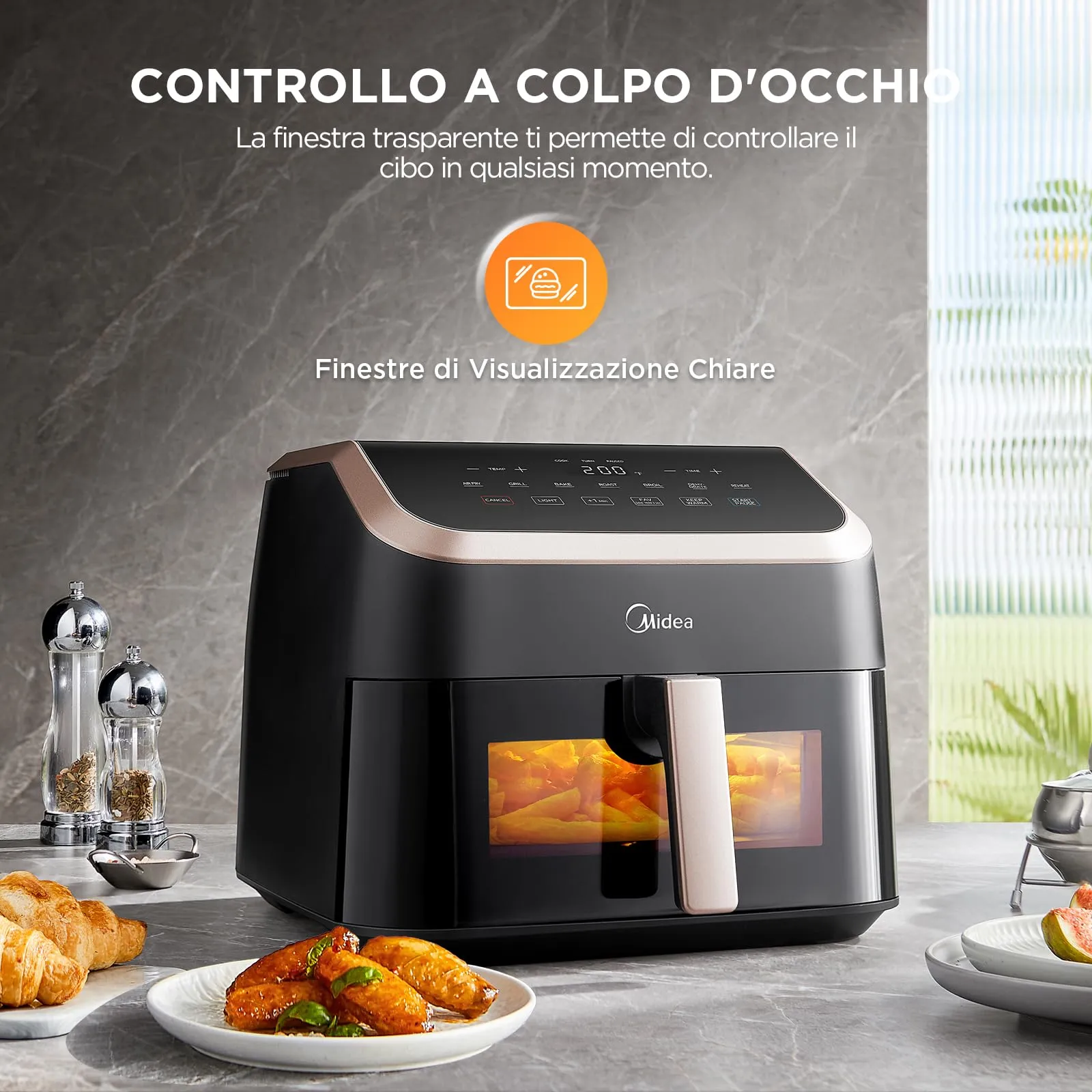 Midea Friggitrice ad Aria 8 in 1, 2200W, 8.5 L, MAD85F9BPK - immagine 6