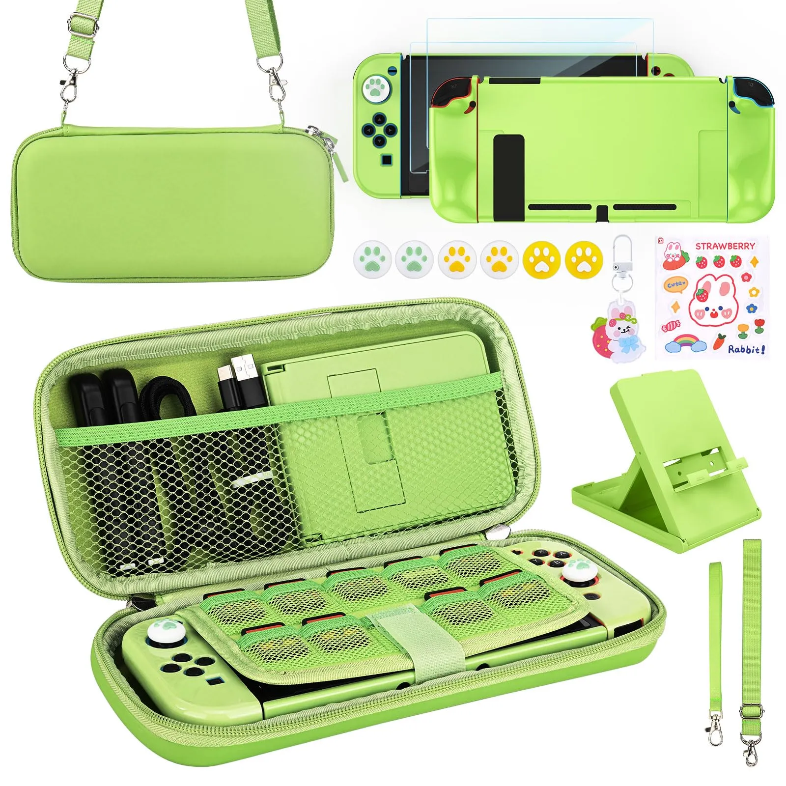 Younik Kit Accessori 17 in 1 per Switch, Include Custodia, Supporto Regolabile, Custodia Protettiva e J-Con (Verde) - immagine 1