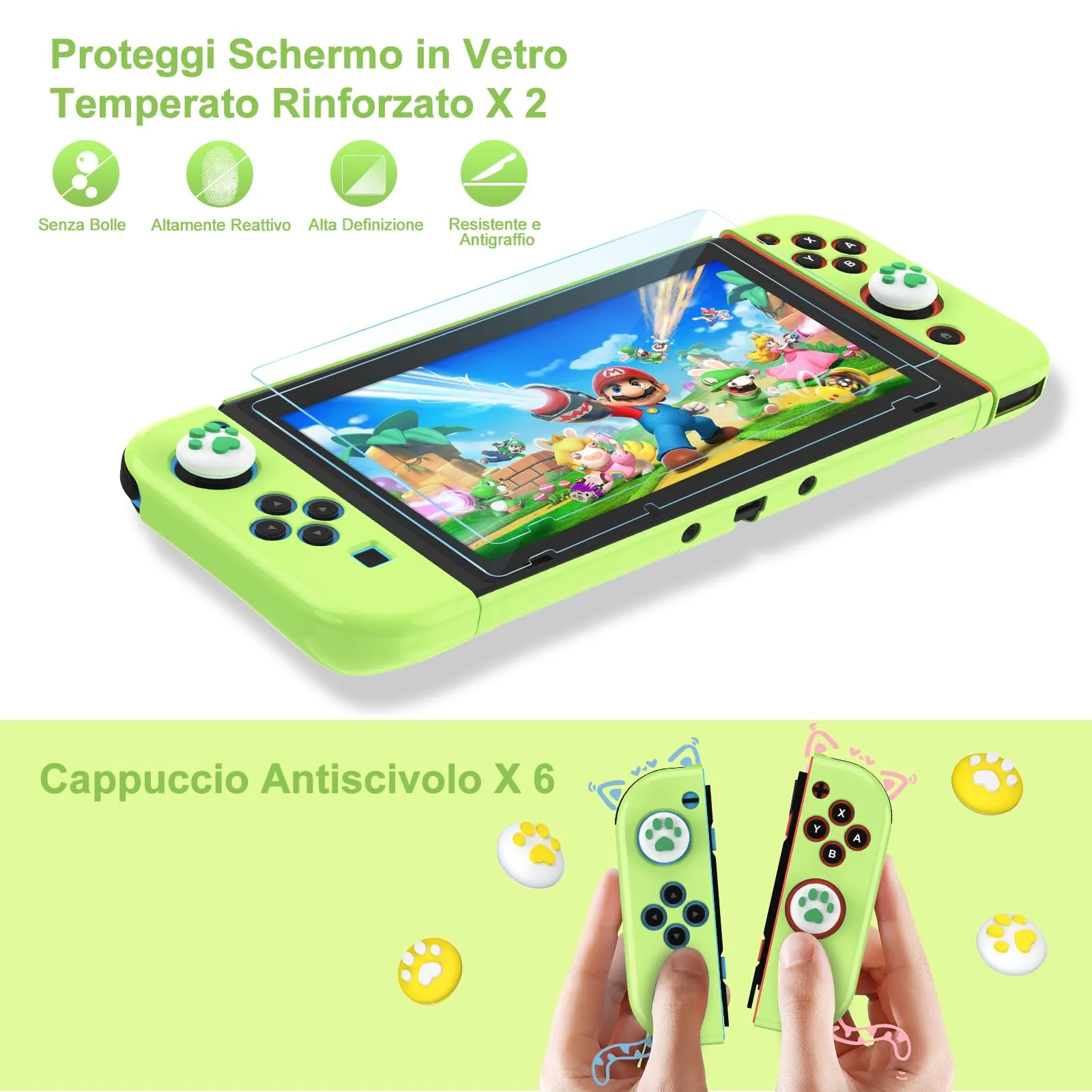Younik Kit Accessori 17 in 1 per Switch, Include Custodia, Supporto Regolabile, Custodia Protettiva e J-Con (Verde) - immagine 5