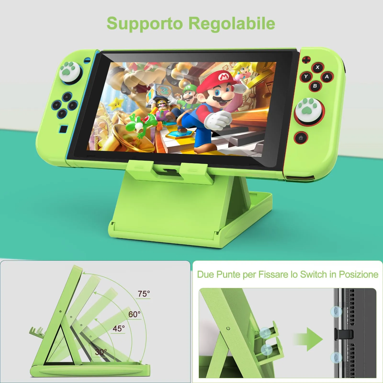 Younik Kit Accessori 17 in 1 per Switch, Include Custodia, Supporto Regolabile, Custodia Protettiva e J-Con (Verde) - immagine 6