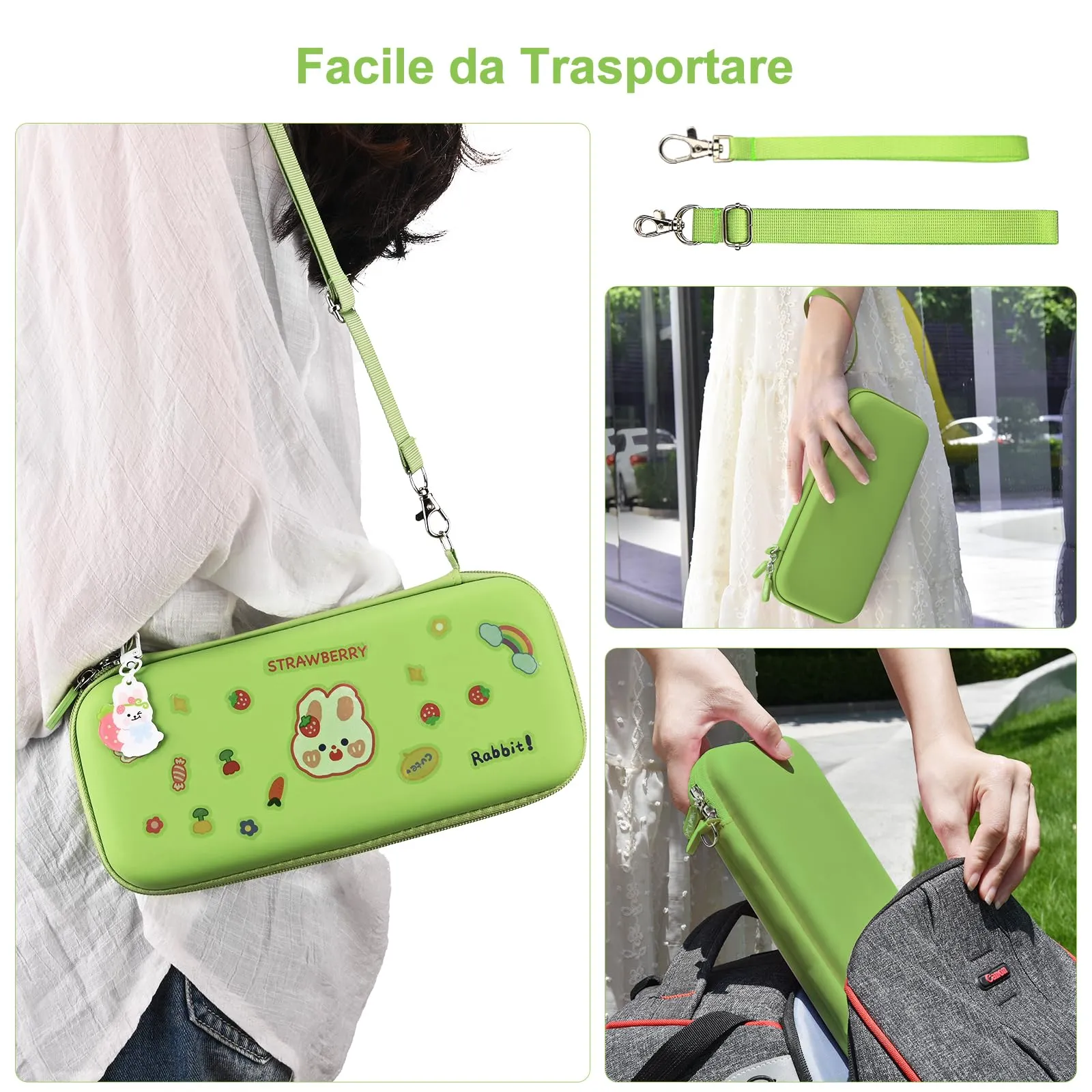 Younik Kit Accessori 17 in 1 per Switch, Include Custodia, Supporto Regolabile, Custodia Protettiva e J-Con (Verde) - immagine 7
