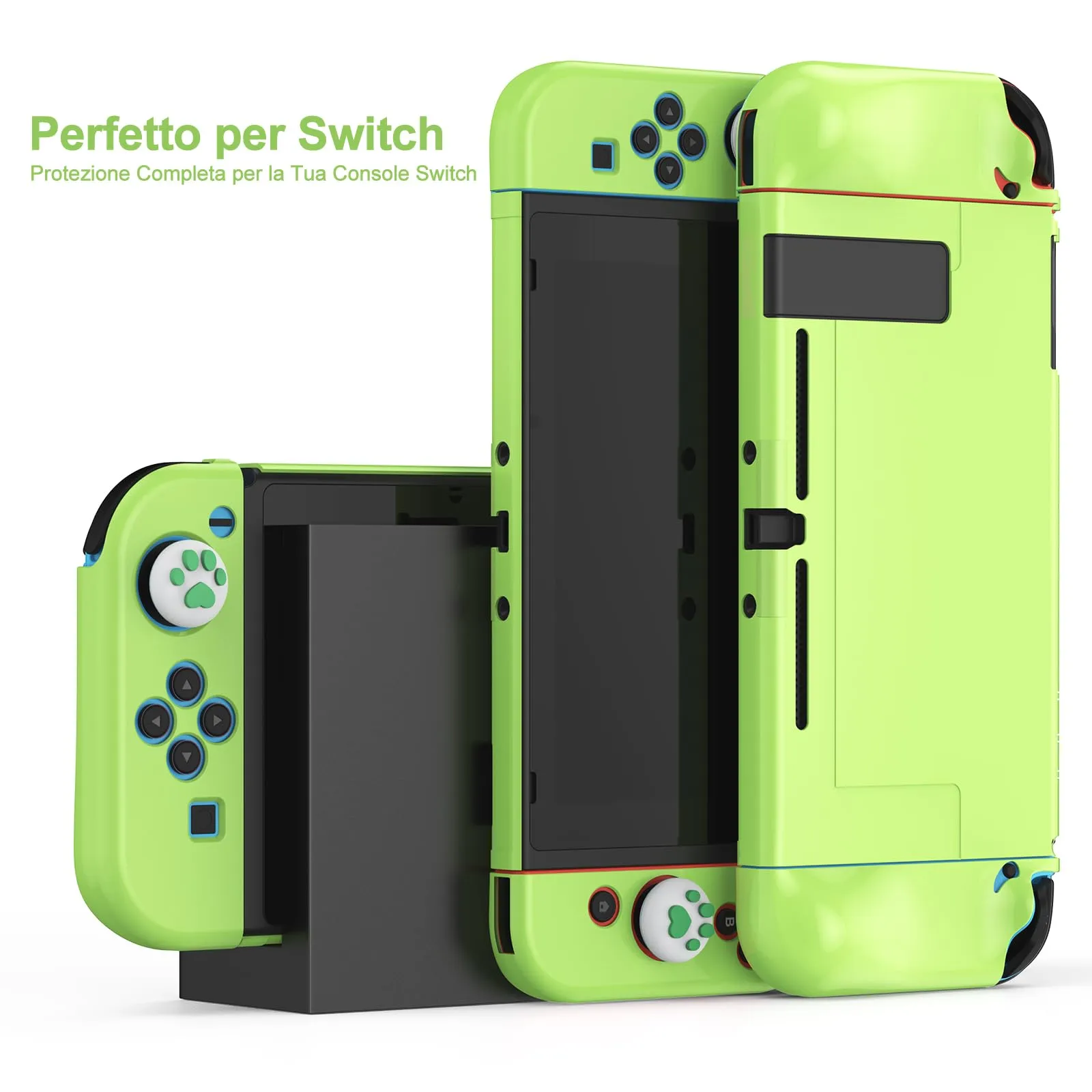 Younik Kit Accessori 17 in 1 per Switch, Include Custodia, Supporto Regolabile, Custodia Protettiva e J-Con (Verde) - immagine 8