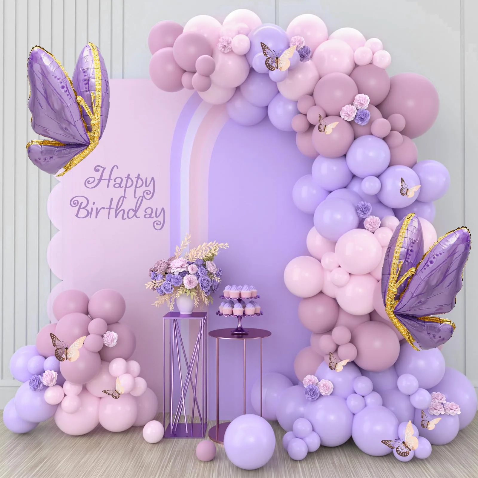 Frigg Kit Arco Palloncini Lilla e Rosa con Farfalle, 133 Pezzi - immagine 1