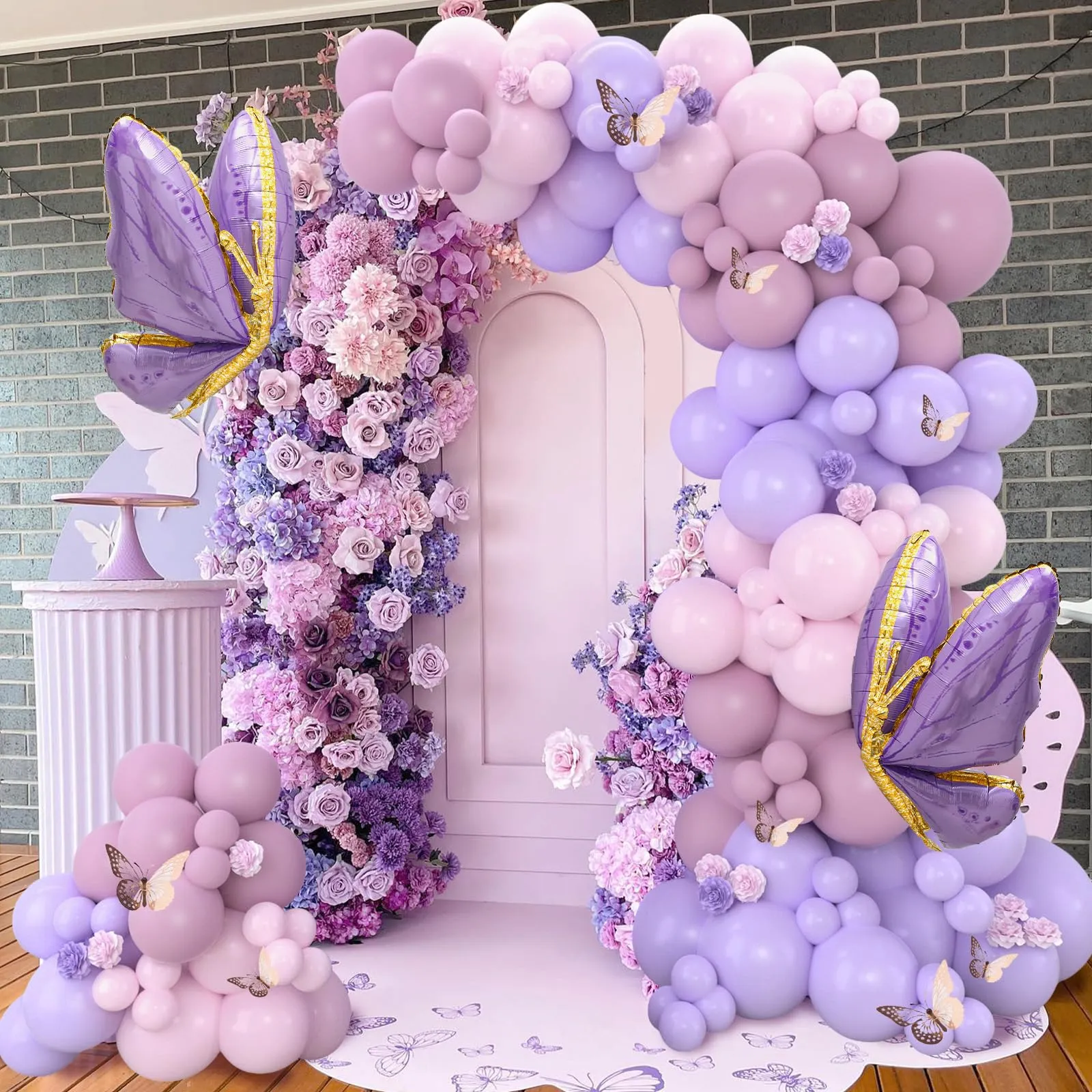 Frigg Kit Arco Palloncini Lilla e Rosa con Farfalle, 133 Pezzi - immagine 3