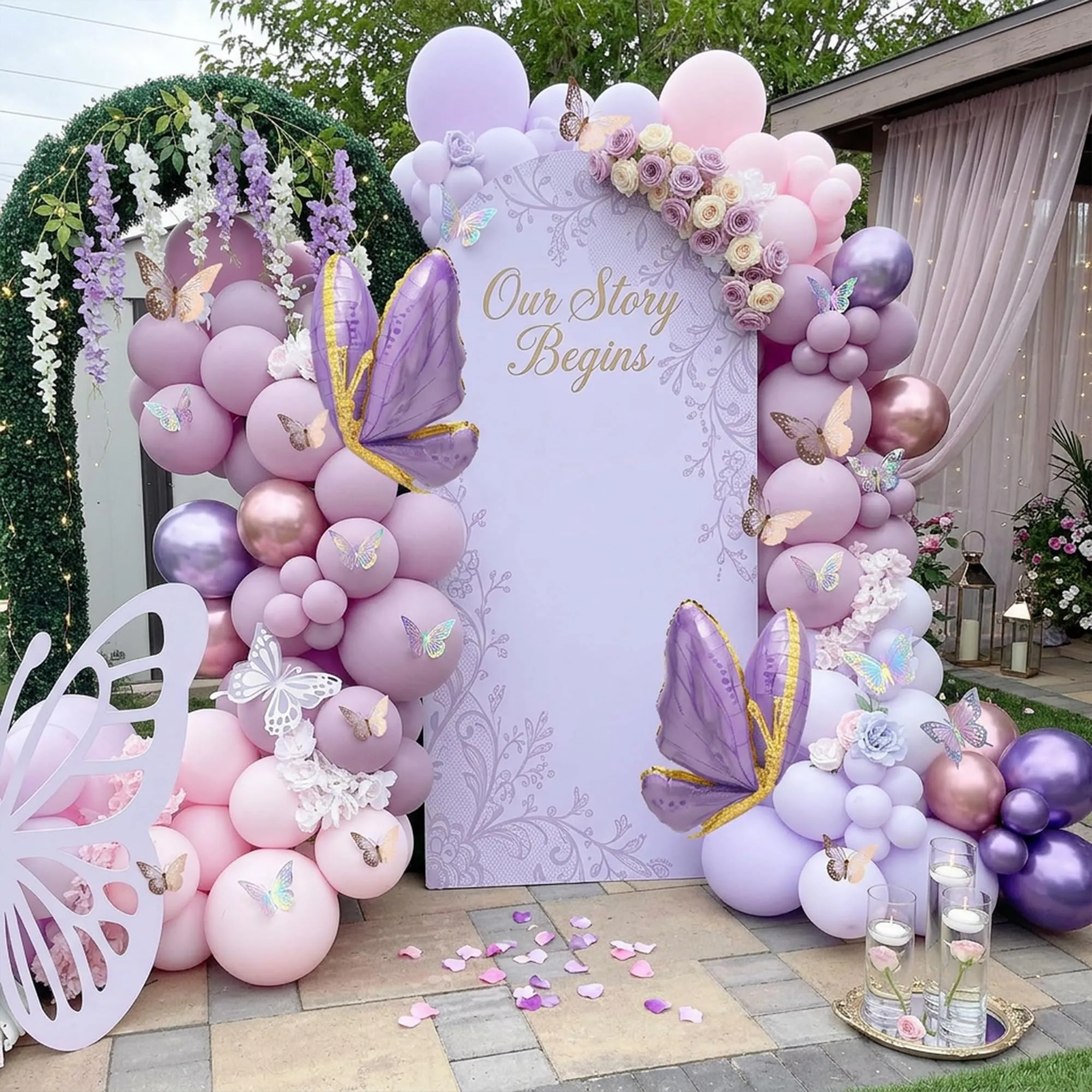 Frigg Kit Arco Palloncini Lilla e Rosa con Farfalle, 133 Pezzi - immagine 4