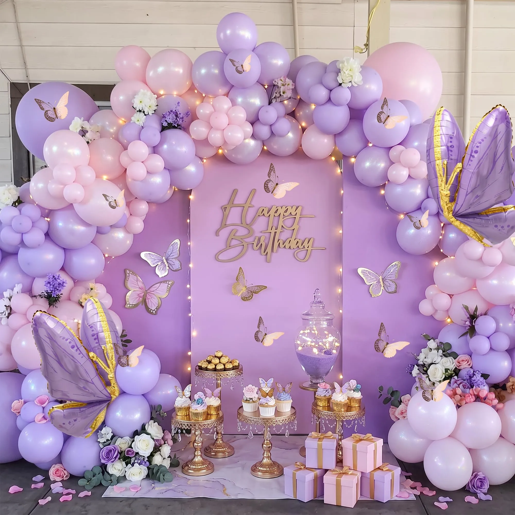 Frigg Kit Arco Palloncini Lilla e Rosa con Farfalle, 133 Pezzi - immagine 5