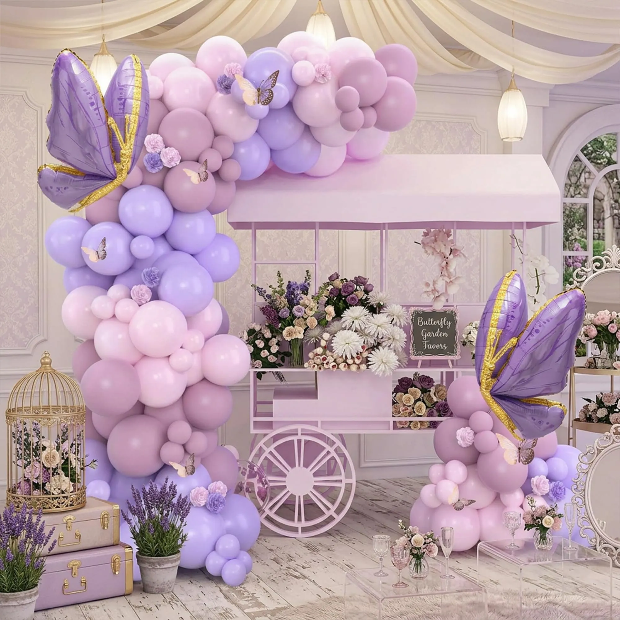 Frigg Kit Arco Palloncini Lilla e Rosa con Farfalle, 133 Pezzi - immagine 6