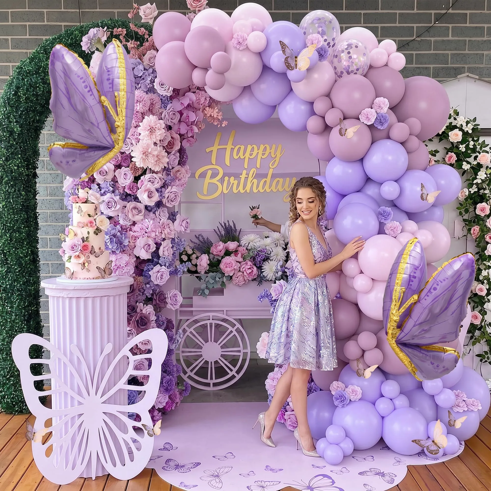 Frigg Kit Arco Palloncini Lilla e Rosa con Farfalle, 133 Pezzi - immagine 9