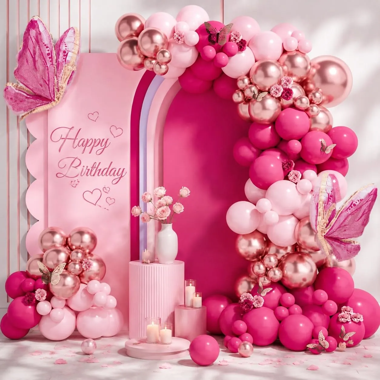 fairymaiden Kit Arco Palloncini Rosa, 112 Pezzi Rosa Oro, Fucsia e Rosa Macaron per Compleanno, Matrimonio, Battesimo e Anniversario - immagine 1