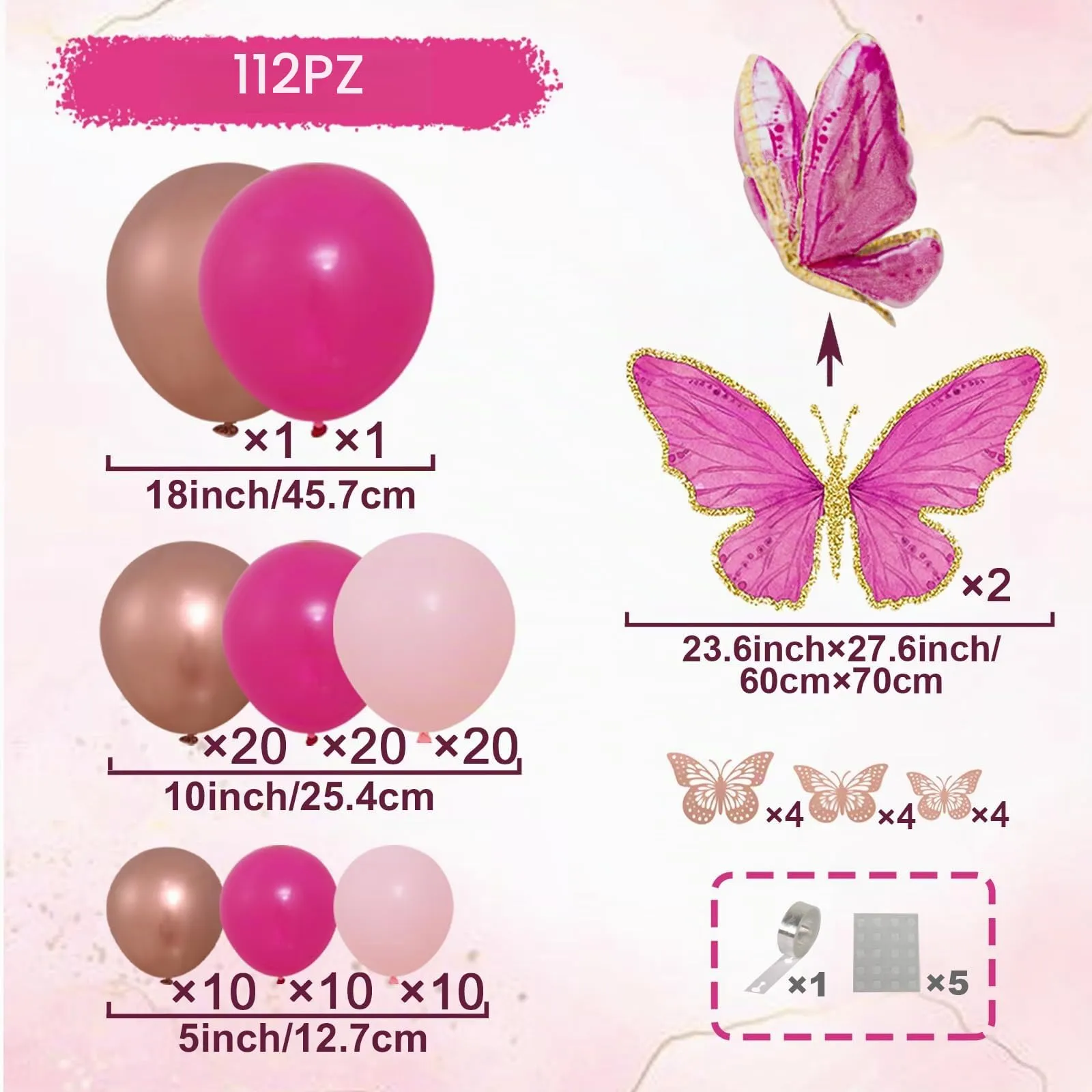 fairymaiden Kit Arco Palloncini Rosa, 112 Pezzi Rosa Oro, Fucsia e Rosa Macaron per Compleanno, Matrimonio, Battesimo e Anniversario - immagine 2