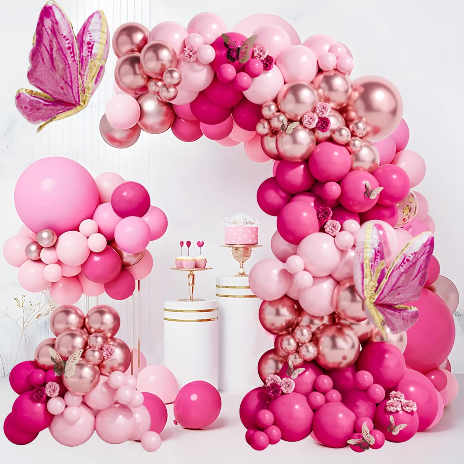 fairymaiden Kit Arco Palloncini Rosa, 112 Pezzi Rosa Oro, Fucsia e Rosa Macaron per Compleanno, Matrimonio, Battesimo e Anniversario - immagine 5
