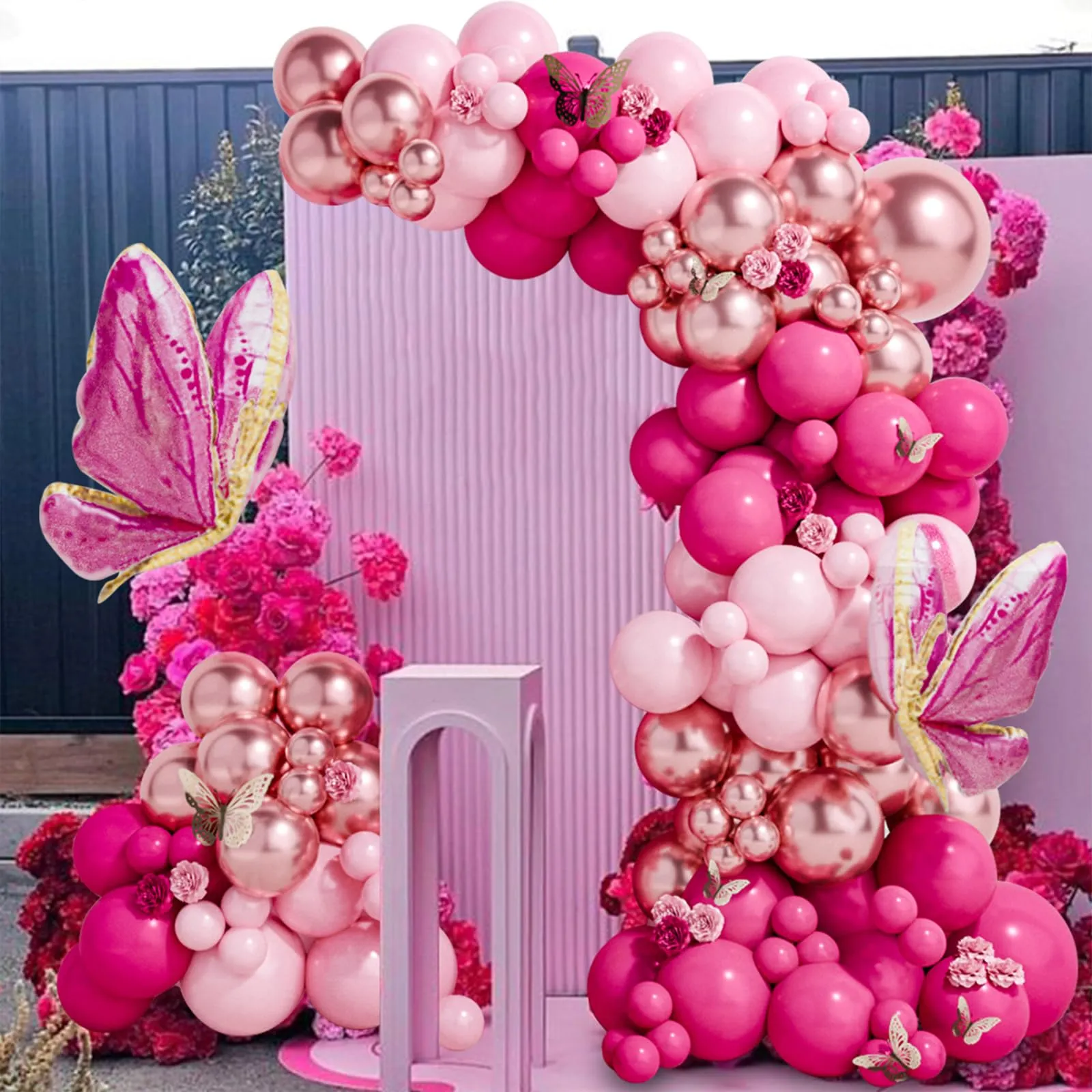 fairymaiden Kit Arco Palloncini Rosa, 112 Pezzi Rosa Oro, Fucsia e Rosa Macaron per Compleanno, Matrimonio, Battesimo e Anniversario - immagine 7