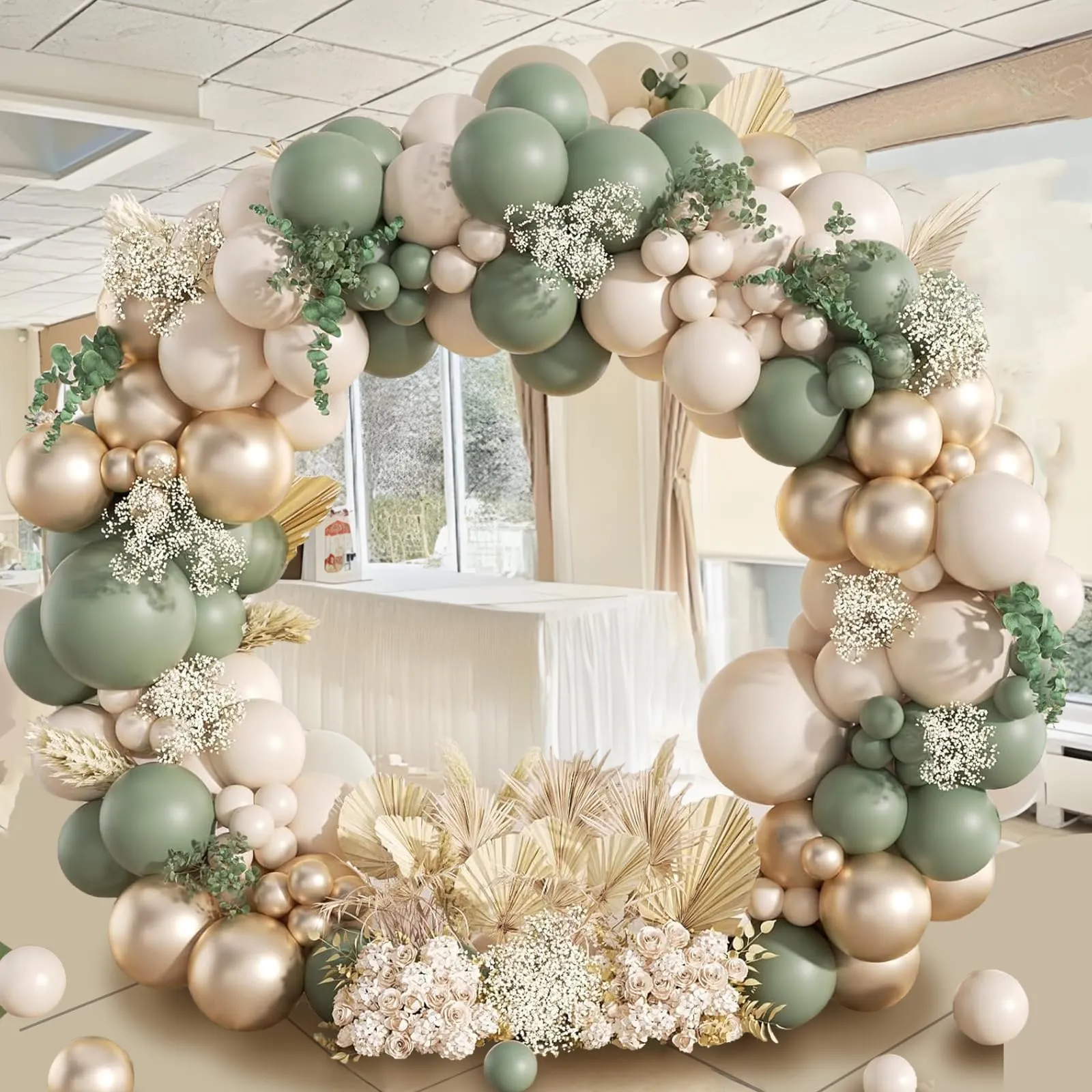 Frigg Kit Arco Palloncini Verde Salvia, Bianco e Oro, 108 Pezzi - immagine 4
