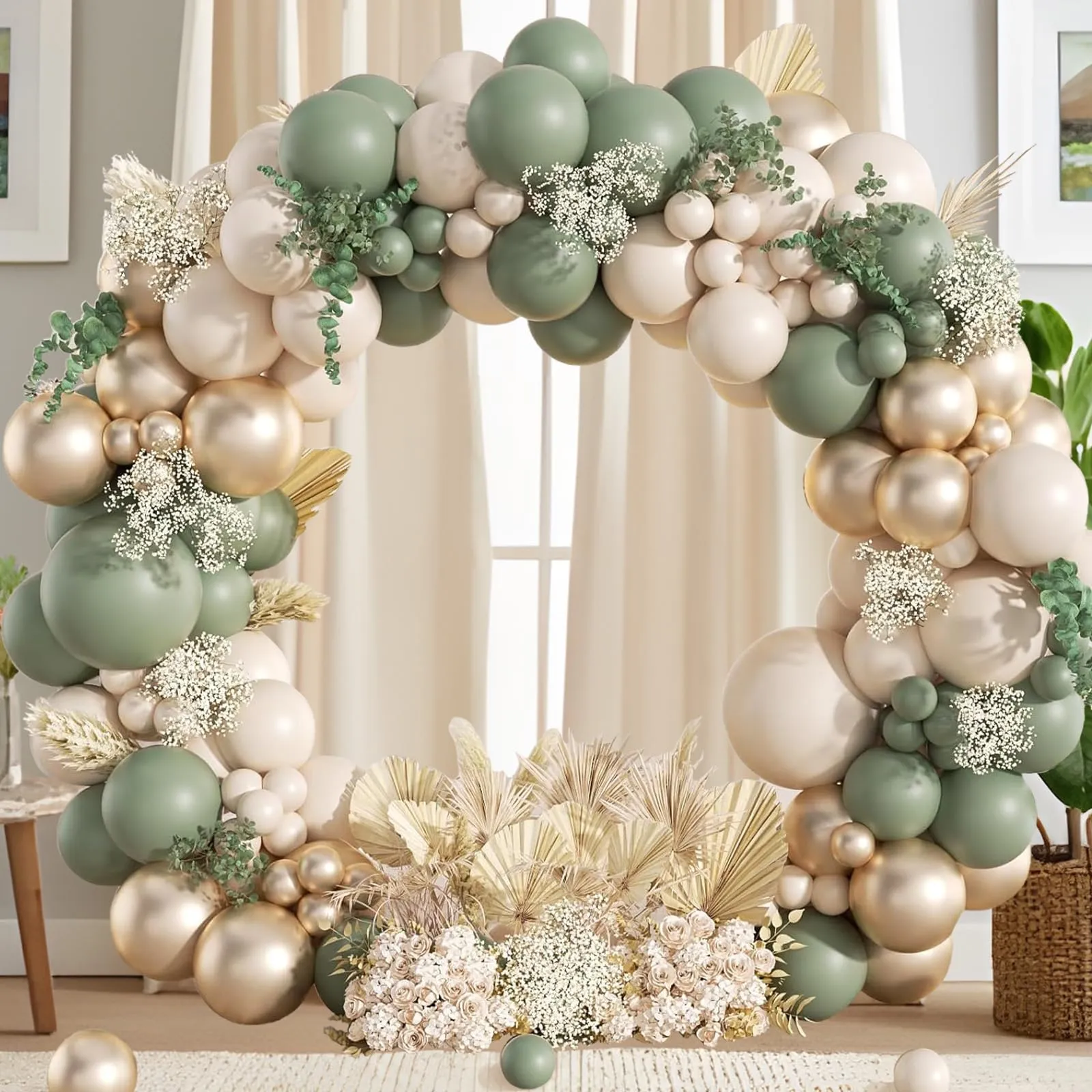 Frigg Kit Arco Palloncini Verde Salvia, Bianco e Oro, 108 Pezzi - immagine 6