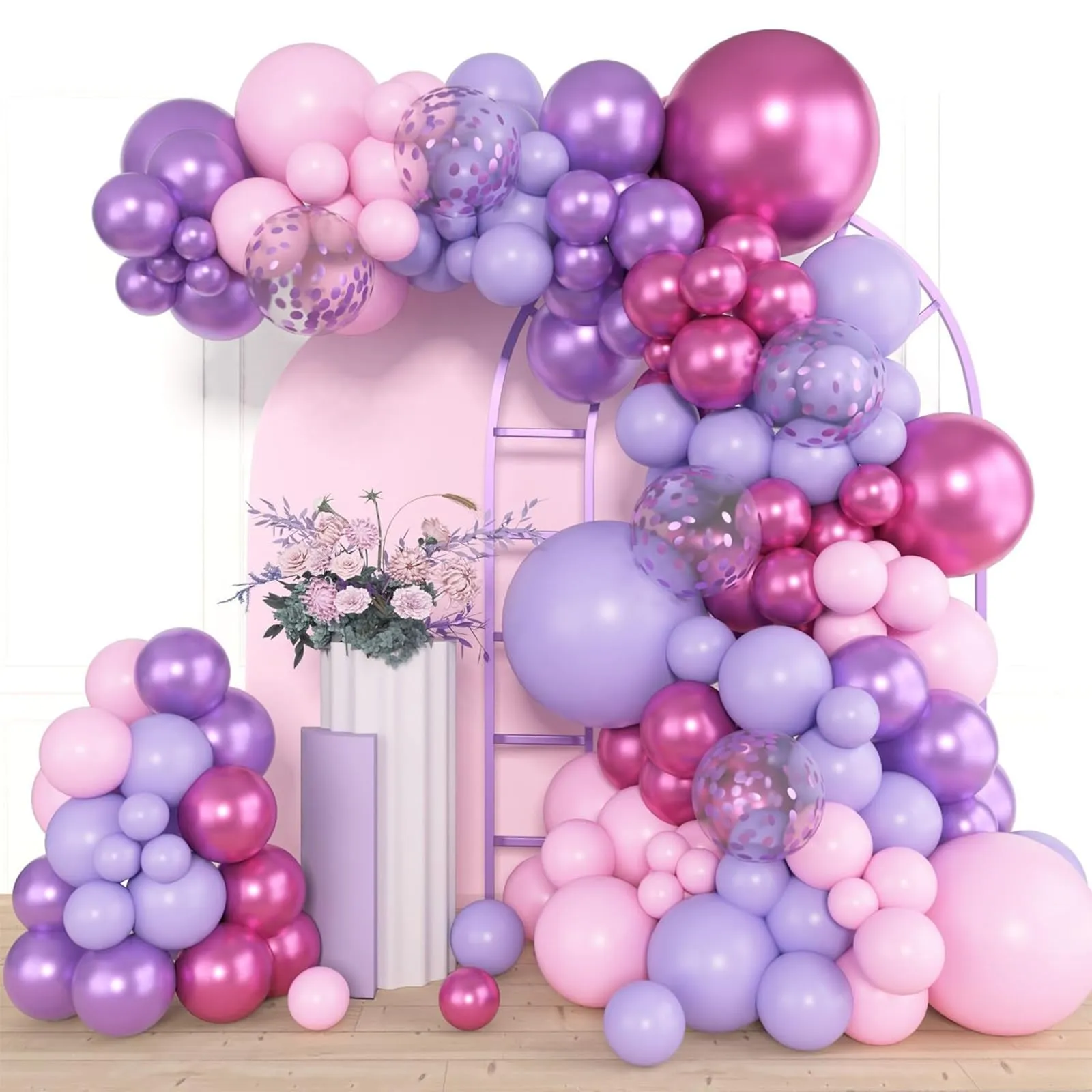 Frigg Kit Arco Palloncini Rosa e Viola, 110 Pezzi con Confetti e Palloncini Metallizzati - immagine 1