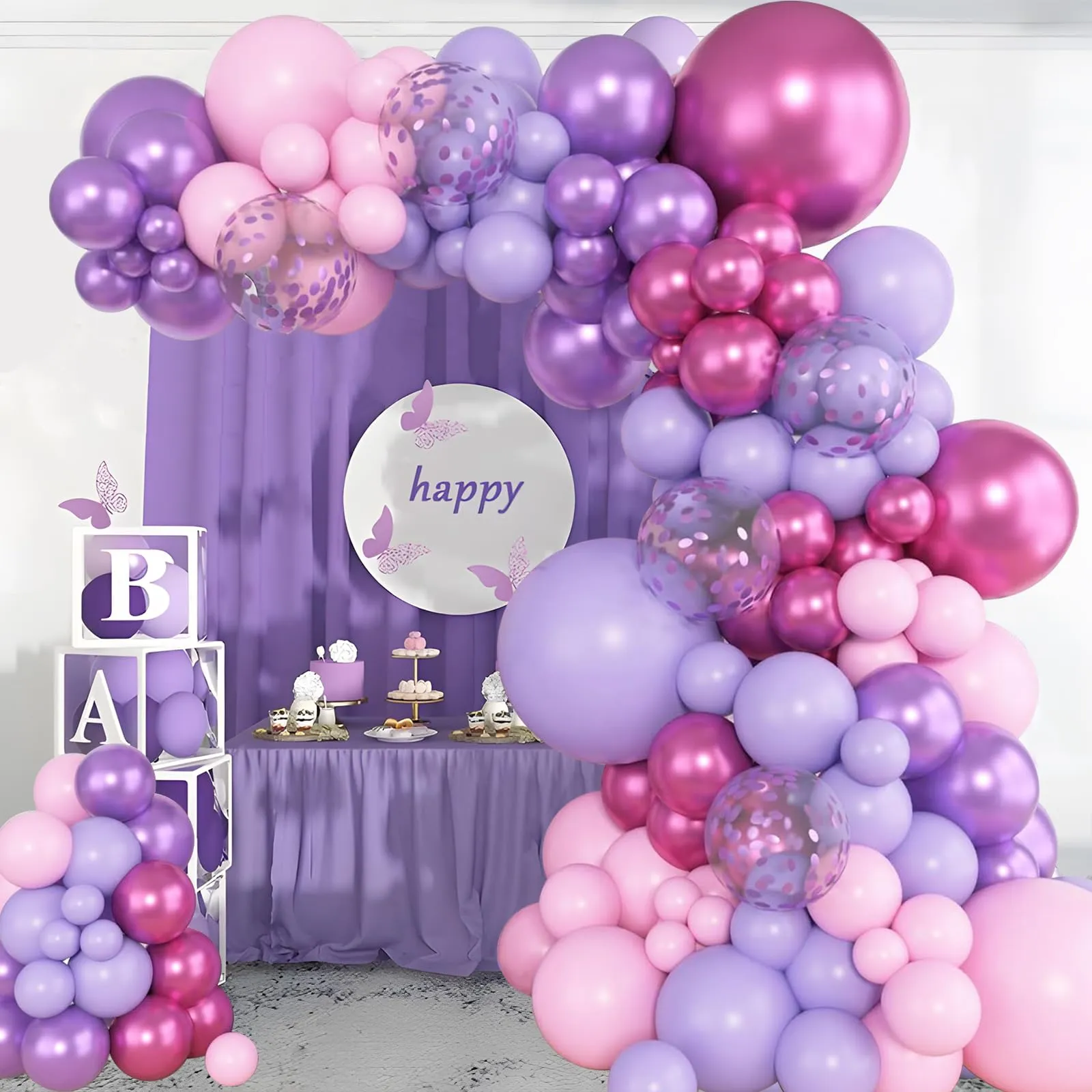 Frigg Kit Arco Palloncini Rosa e Viola, 110 Pezzi con Confetti e Palloncini Metallizzati - immagine 5