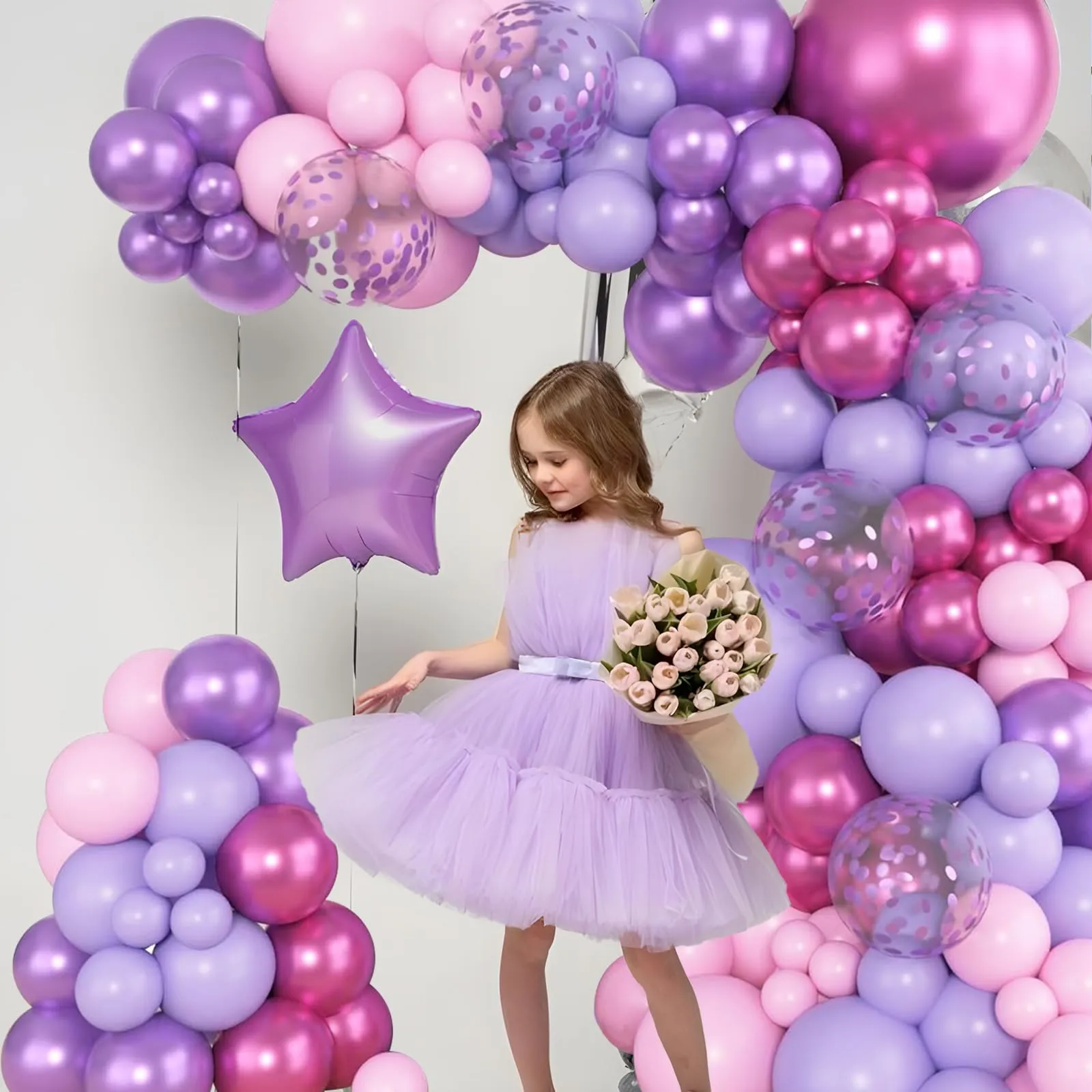 Frigg Kit Arco Palloncini Rosa e Viola, 110 Pezzi con Confetti e Palloncini Metallizzati - immagine 8
