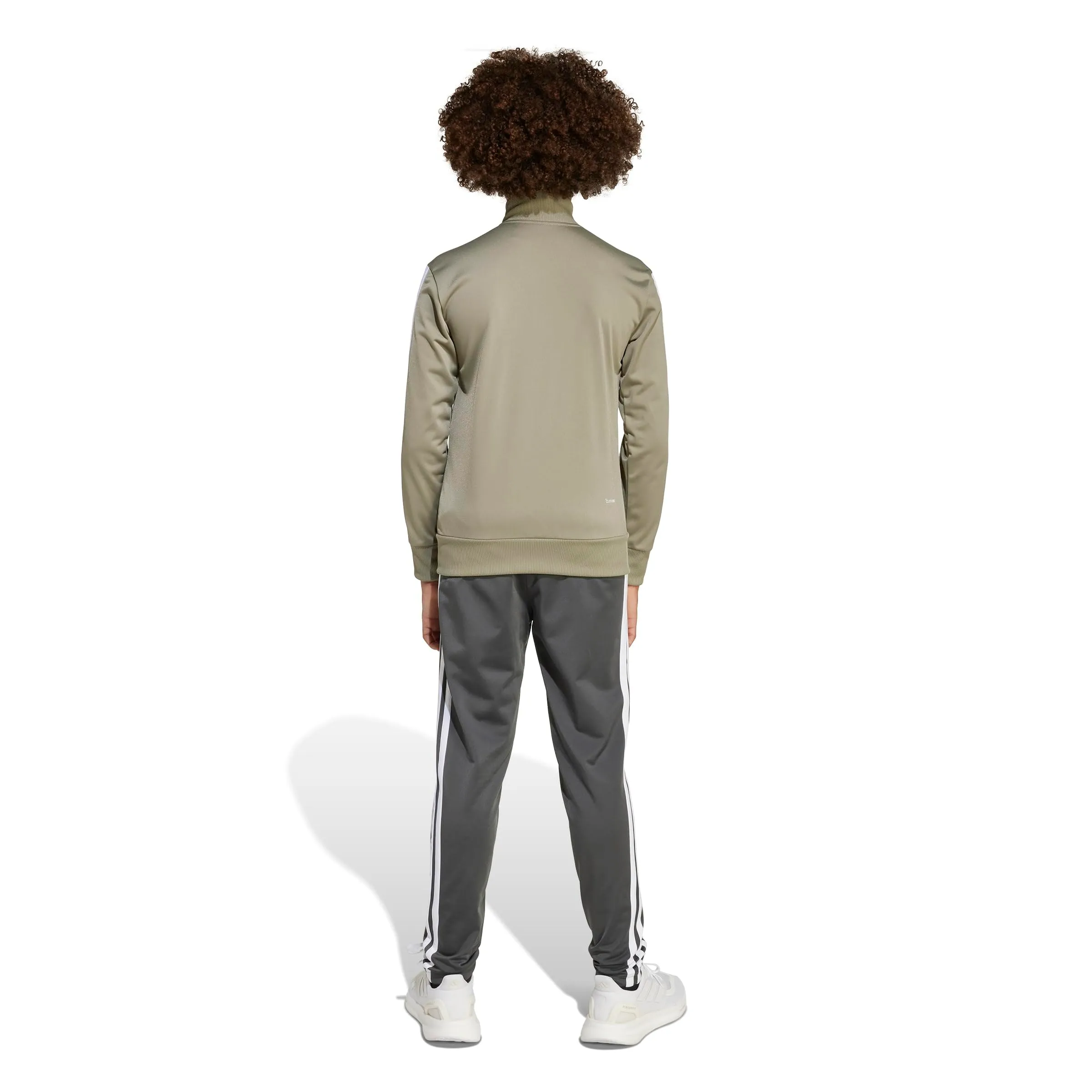 adidas Seasonal Essentials Tiberio 3 Stripes Tricot Track Suit, Silver Pebble/Grey Six/Metal Grey/White, 9-10 Years - immagine 2
