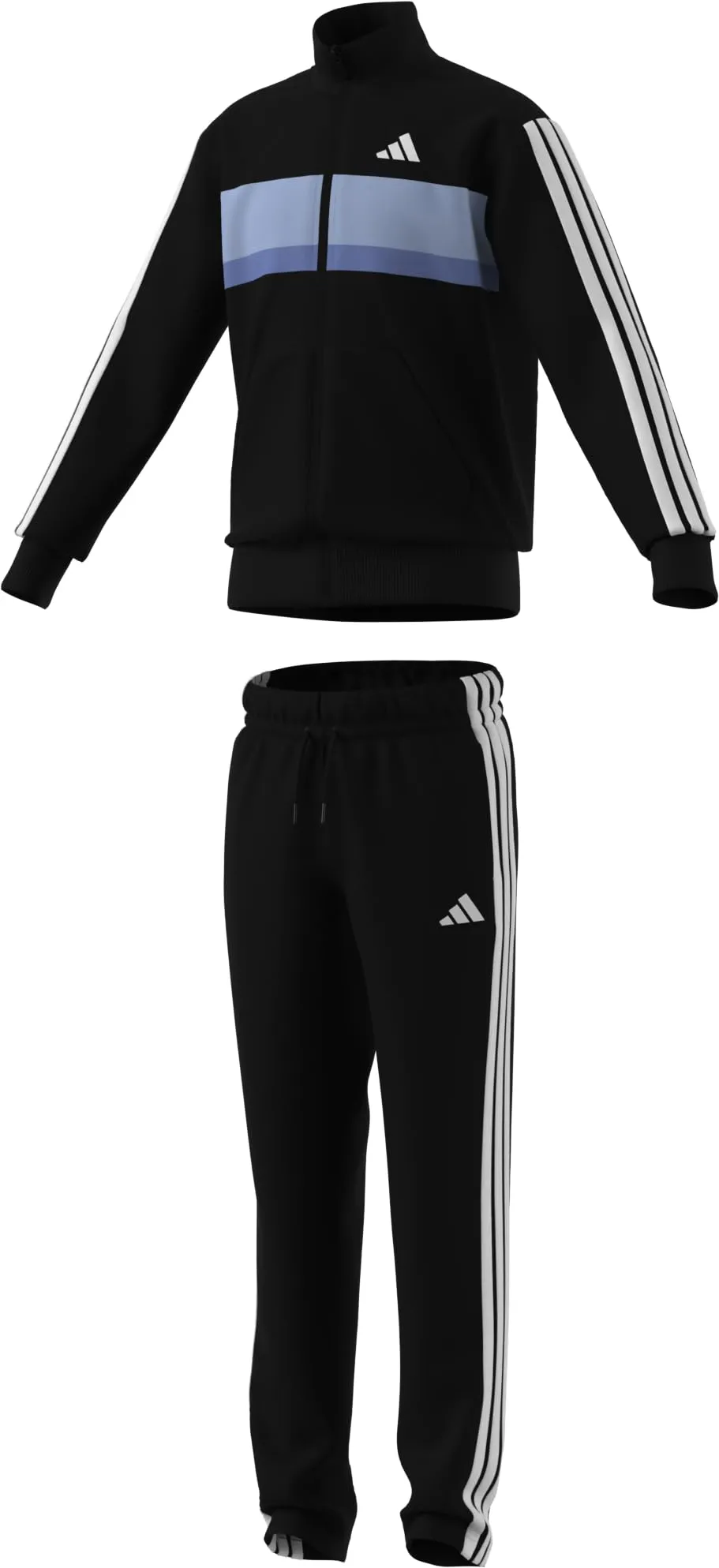 adidas Bambini Seasonal Essentials Tiberio 3 Stripes Tricot Tracksuit, Black/Glow Blue/Blue Fusion/White, 7-8 Years - immagine 3