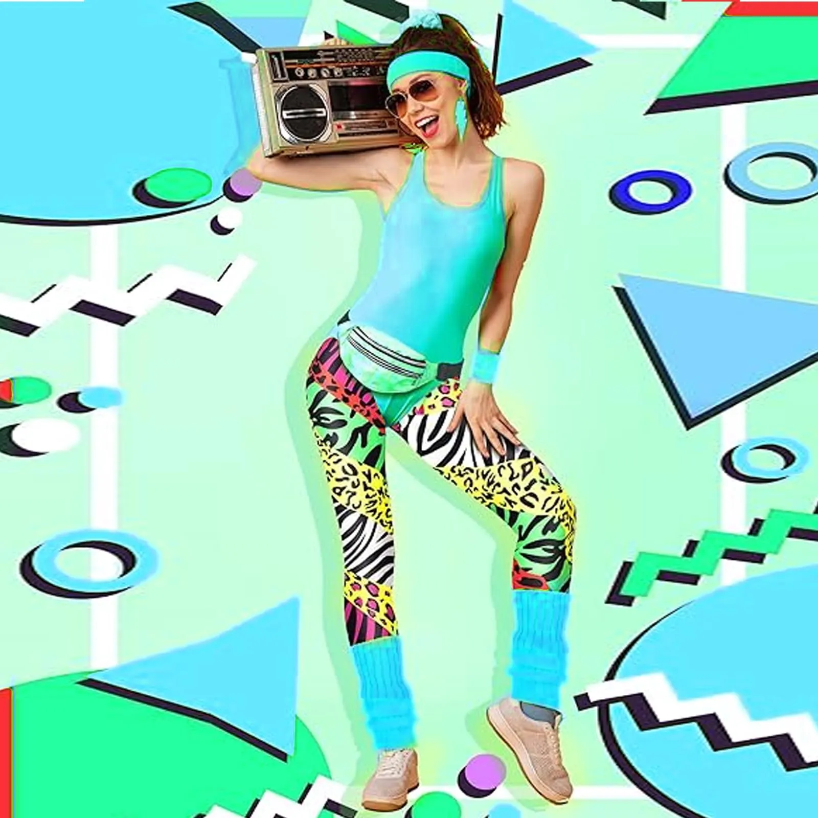 DAZZTIME Costume Anni 80-90 Donna, Set Accessori e Abbigliamento da Discoteca per Festa a Tema, Carnevale, Halloween e Cosplay - immagine 6