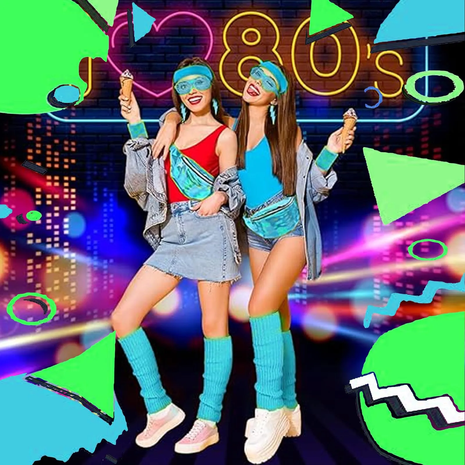 DAZZTIME Costume Anni 80-90 Donna, Set Accessori e Abbigliamento da Discoteca per Festa a Tema, Carnevale, Halloween e Cosplay - immagine 7