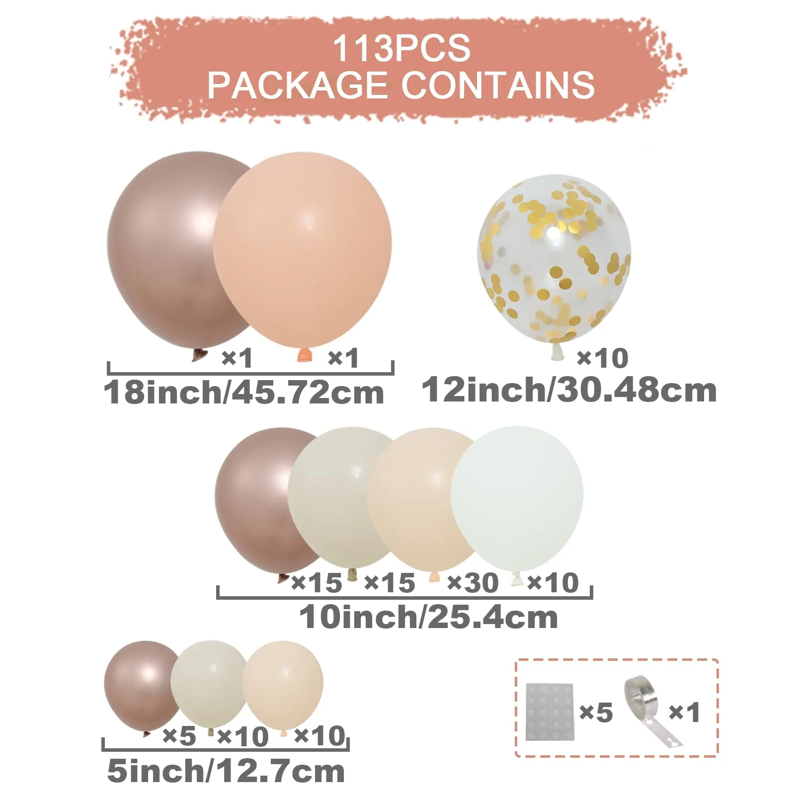 fairymaiden Kit Arco Ghirlanda di Palloncini 113 Pezzi - Beige, Bianco, Albicocca, Champagne e Oro - immagine 2