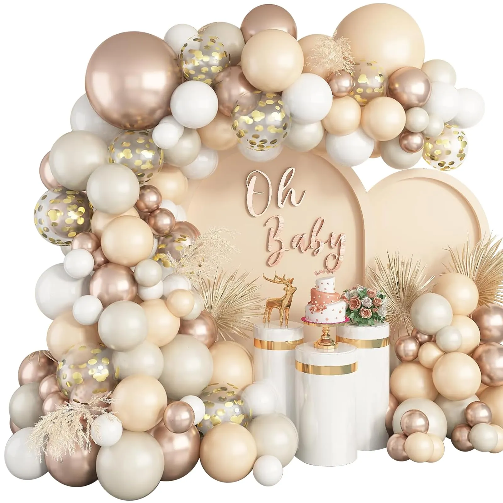 fairymaiden Kit Arco Ghirlanda di Palloncini 113 Pezzi - Beige, Bianco, Albicocca, Champagne e Oro - immagine 3