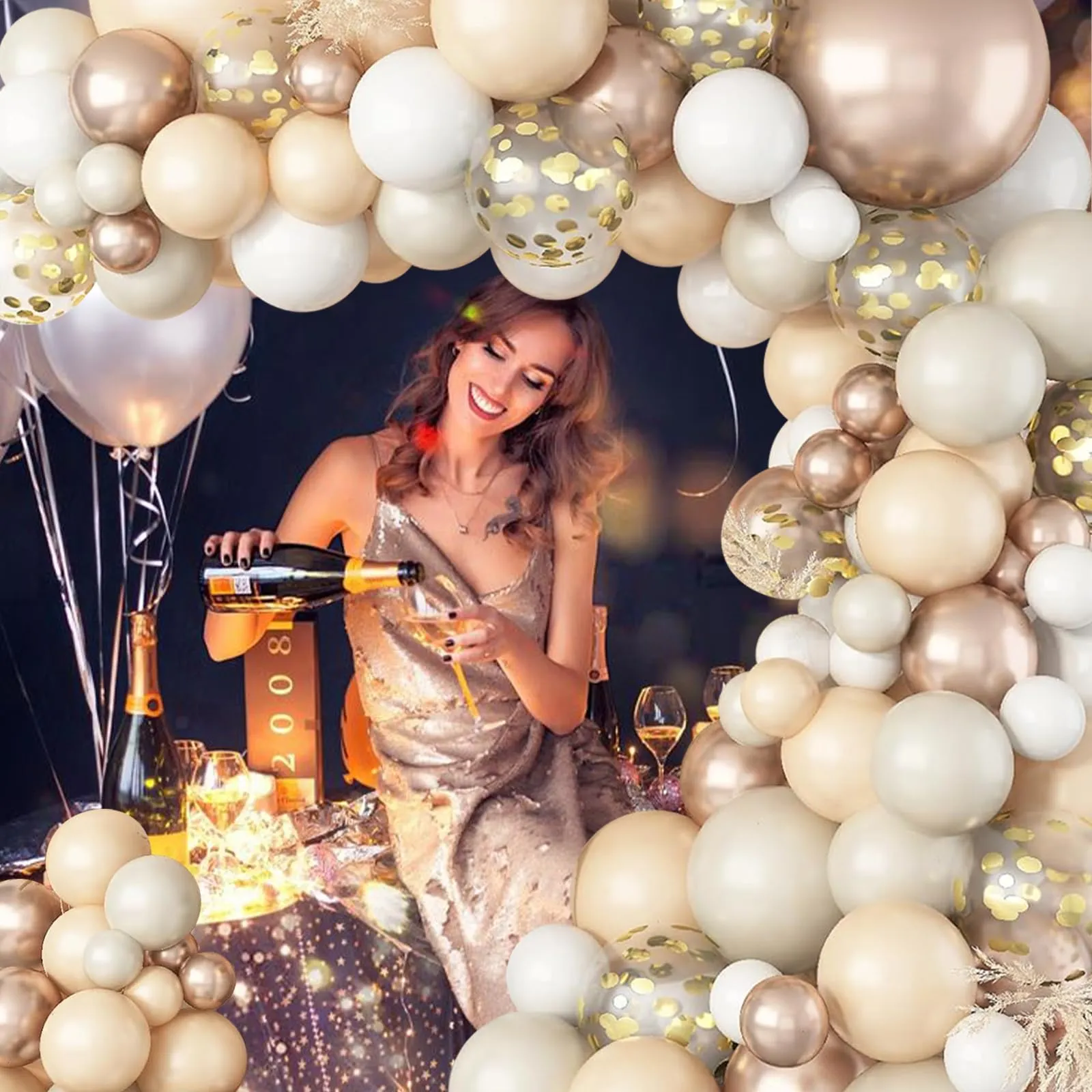 fairymaiden Kit Arco Ghirlanda di Palloncini 113 Pezzi - Beige, Bianco, Albicocca, Champagne e Oro - immagine 6