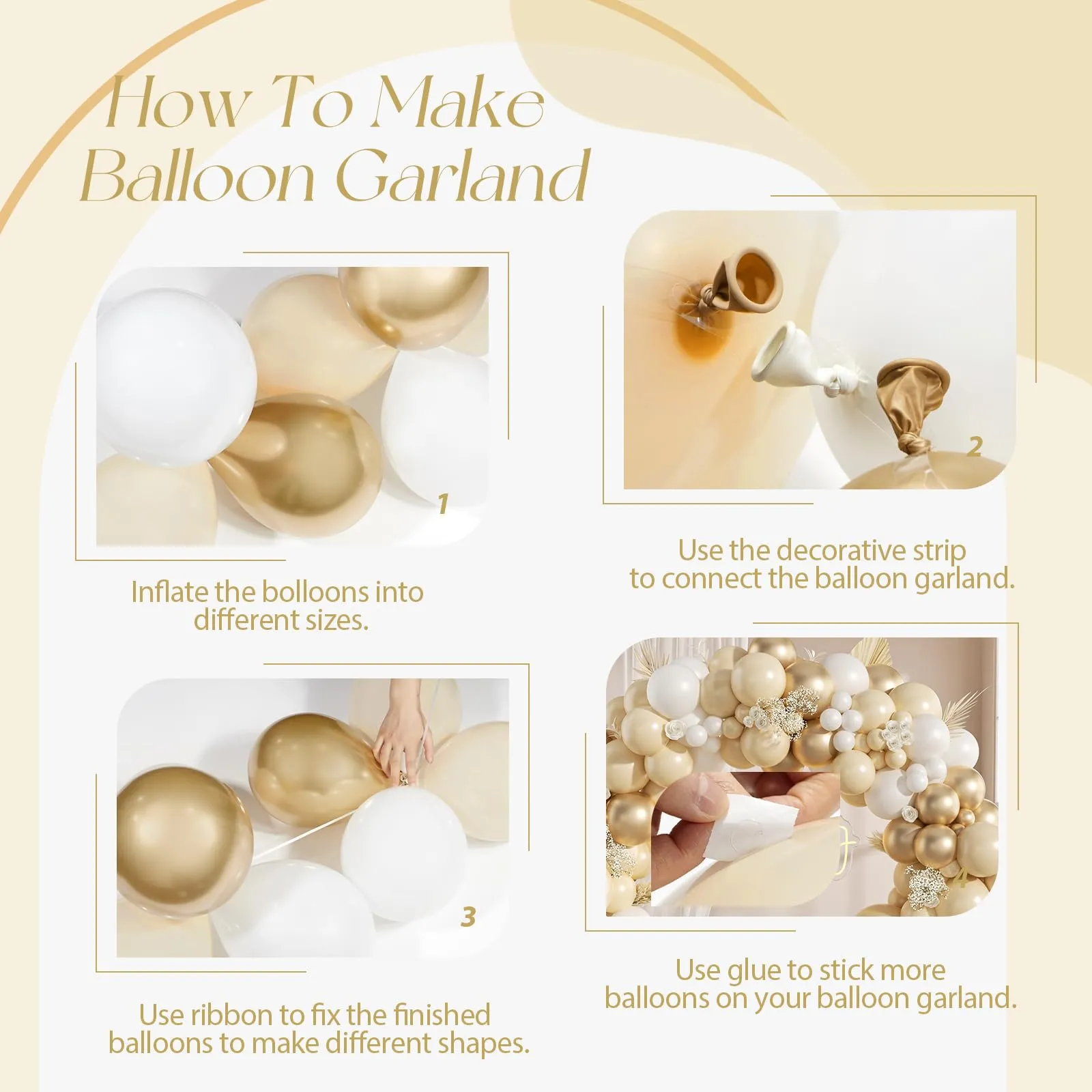 fairymaiden Kit Ghirlanda Palloncini Bianco Sabbia e Oro, 128 Pezzi - immagine 5