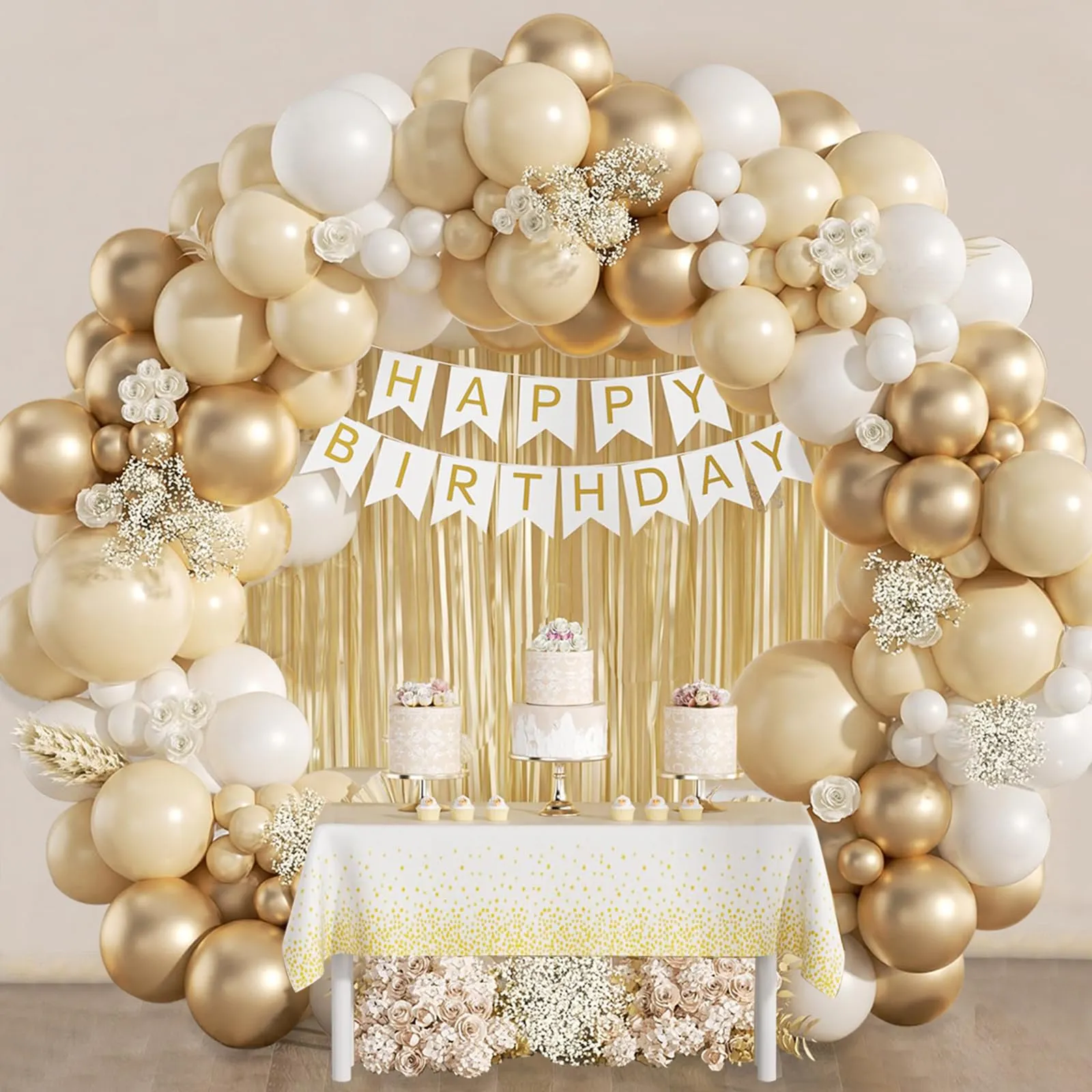 fairymaiden Kit Ghirlanda Palloncini Bianco Sabbia e Oro, 128 Pezzi - immagine 6