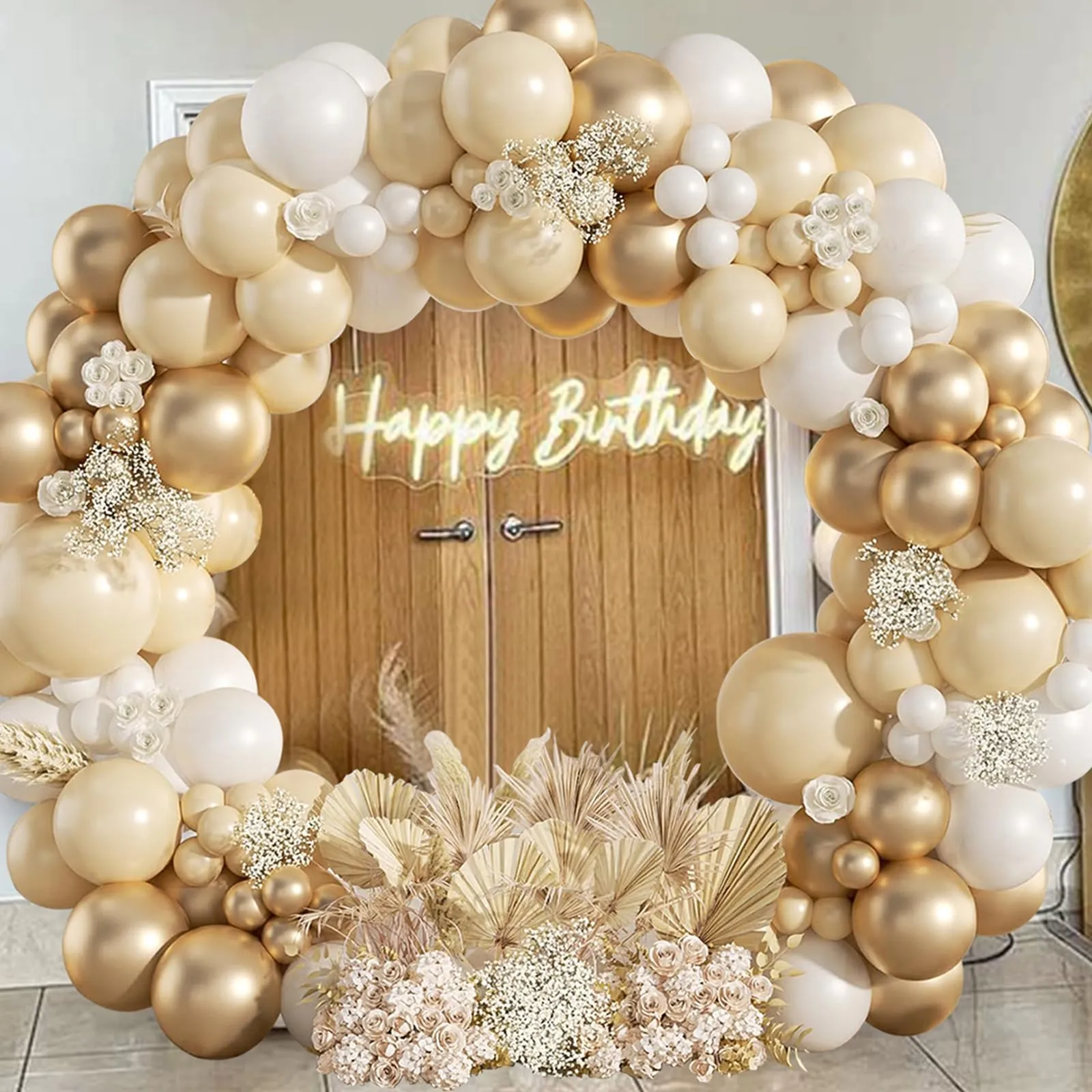 fairymaiden Kit Ghirlanda Palloncini Bianco Sabbia e Oro, 128 Pezzi - immagine 7