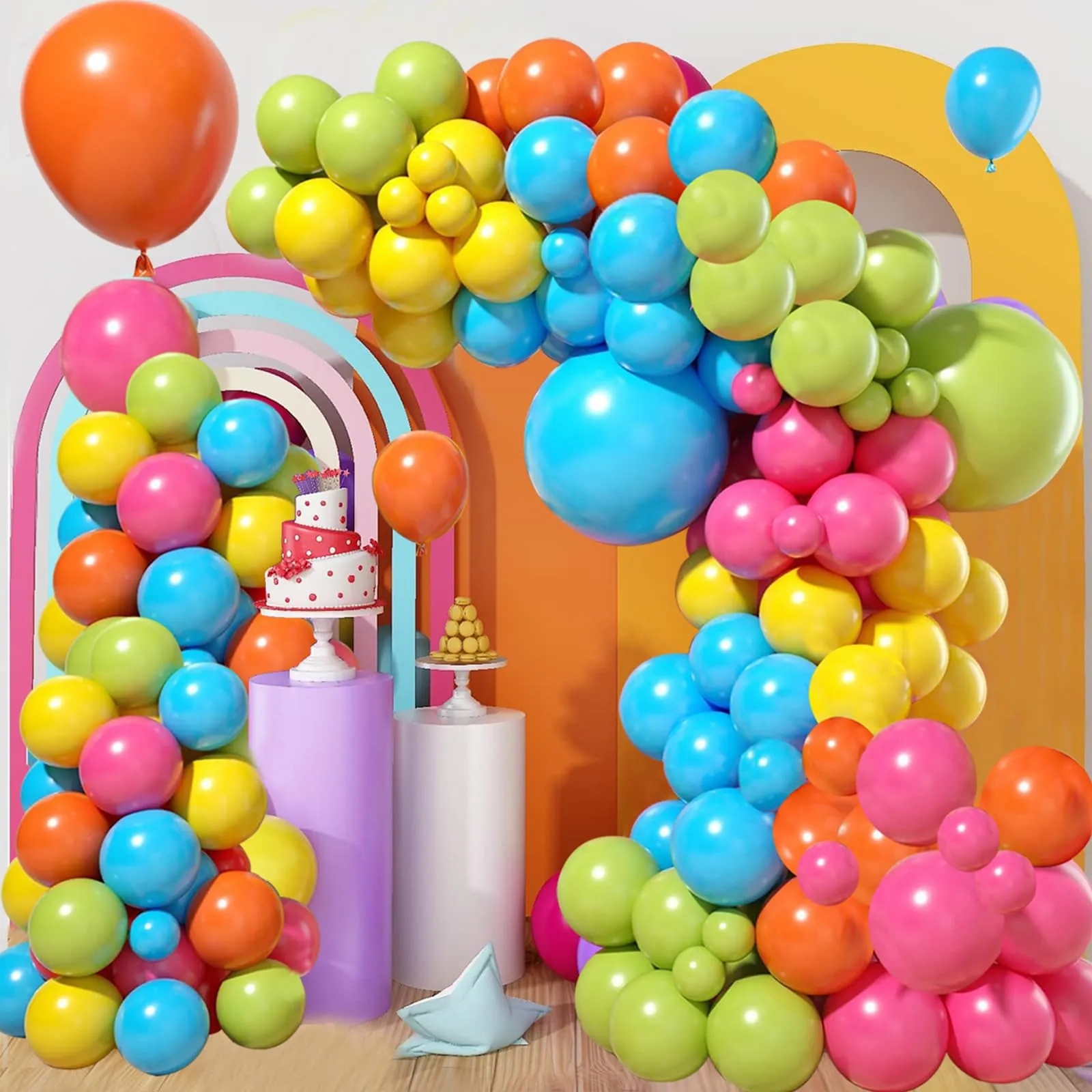 fairymaiden Kit Arco Palloncini Arcobaleno, 114 Pezzi Ghirlanda Palloncini Colorati Misti - immagine 4