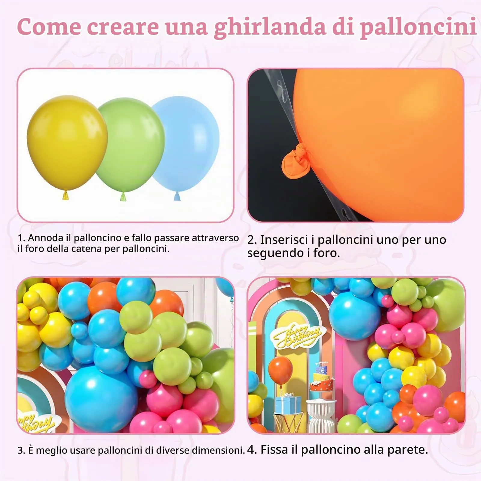 fairymaiden Kit Arco Palloncini Arcobaleno, 114 Pezzi Ghirlanda Palloncini Colorati Misti - immagine 7