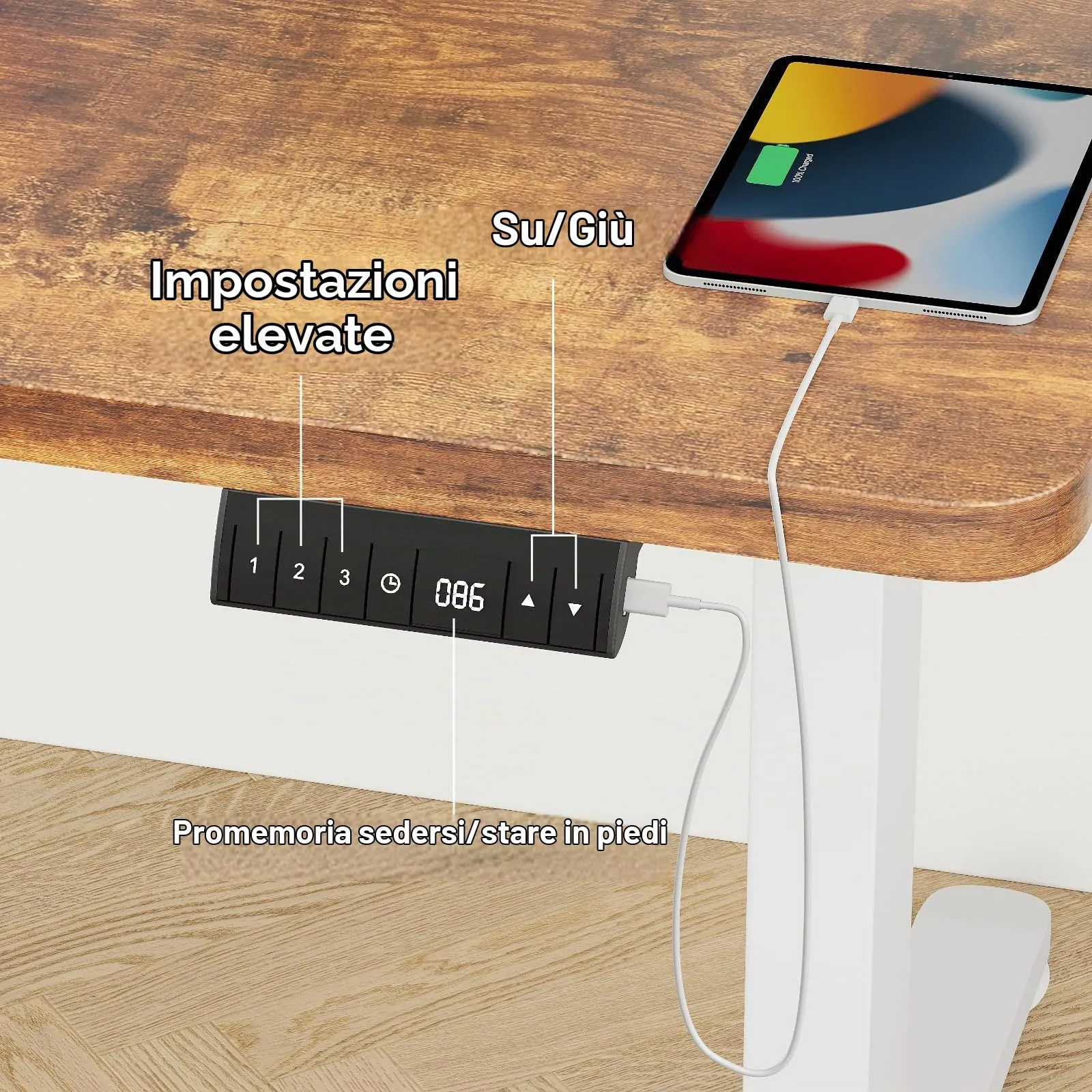 Homall Scrivania Elettrica Regolabile 180x80 cm con USB, Marrone e Bianco - immagine 3