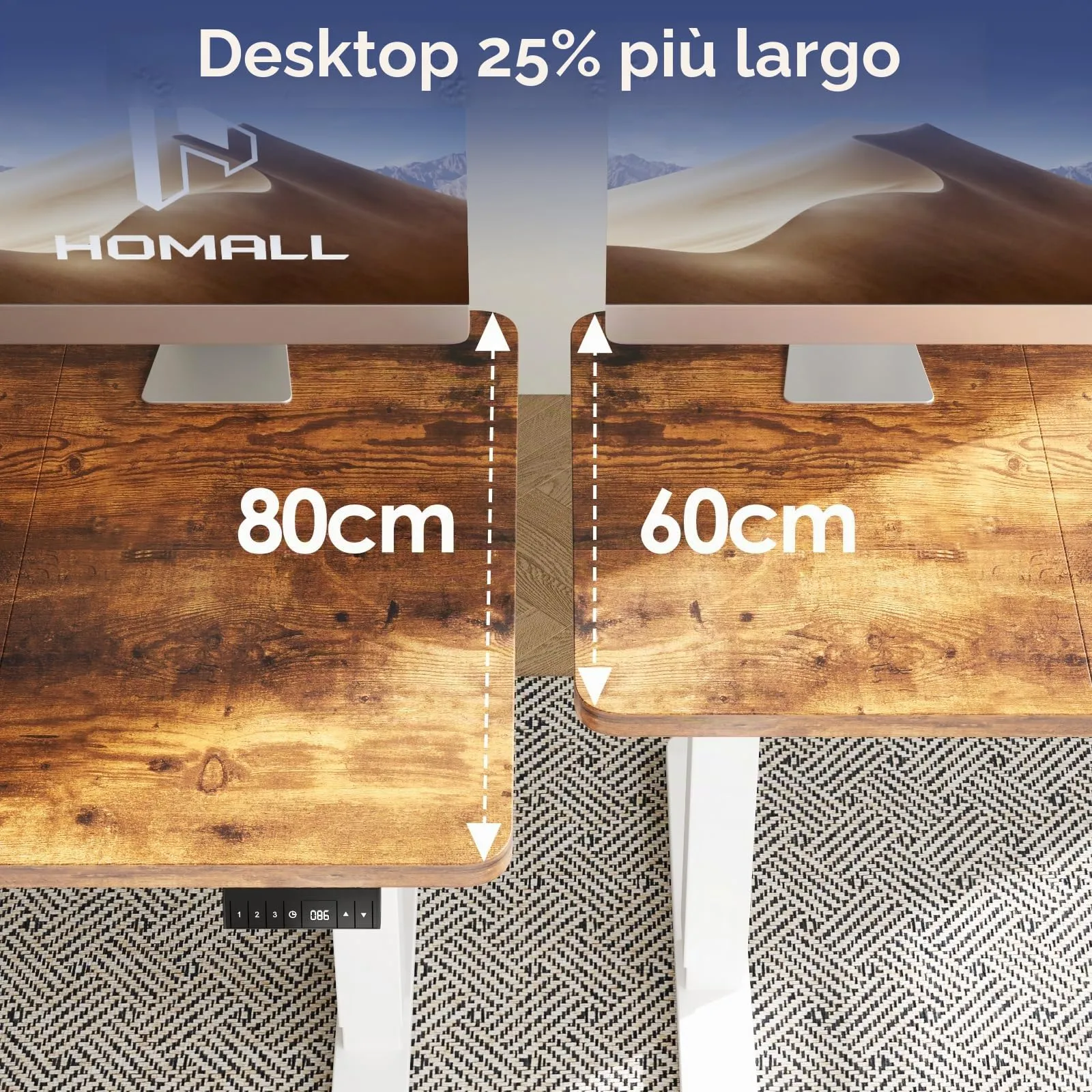 Homall Scrivania Elettrica Regolabile 180x80 cm con USB, Marrone e Bianco - immagine 4
