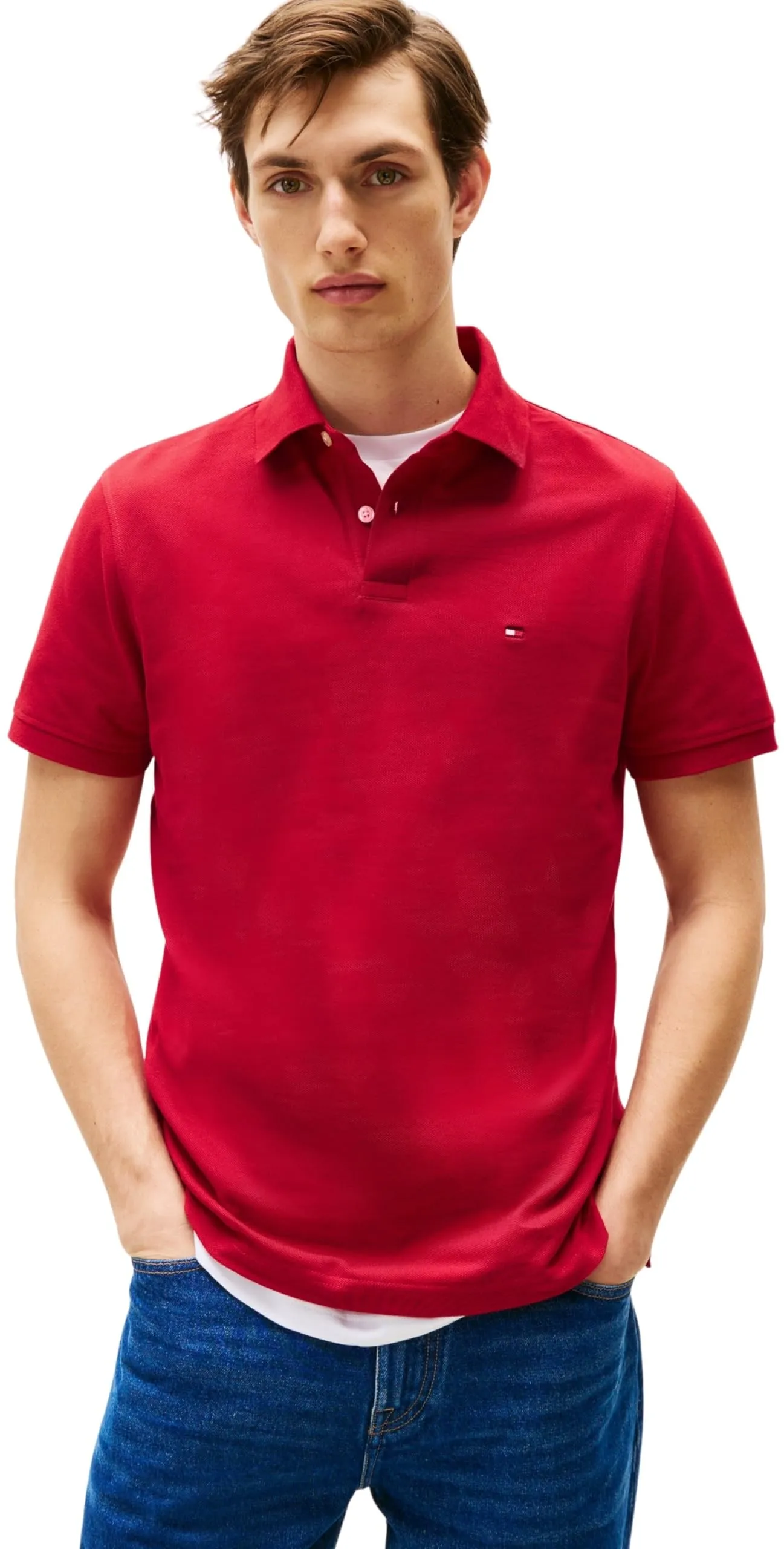 Tommy Hilfiger 1985 Regular Fit Men's Short Sleeve Polo Shirt, Medium Red, XXL - immagine 1