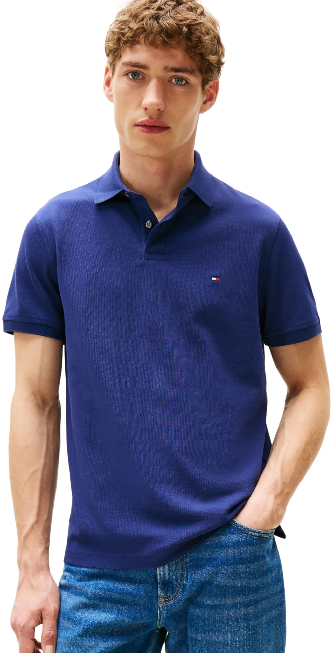 Tommy Hilfiger Uomo Maglietta Polo Maniche Corte Regular Fit, Blu (Preppy Navy), XS - immagine 1