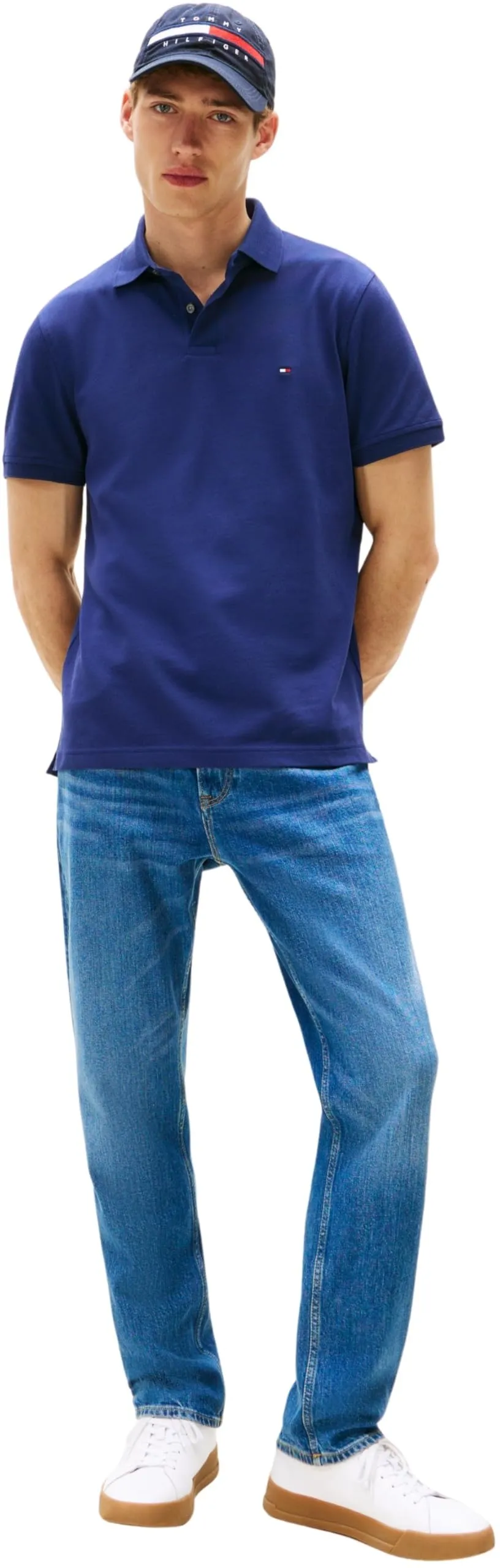 Tommy Hilfiger Uomo Maglietta Polo Maniche Corte Regular Fit, Blu (Preppy Navy), XS - immagine 3