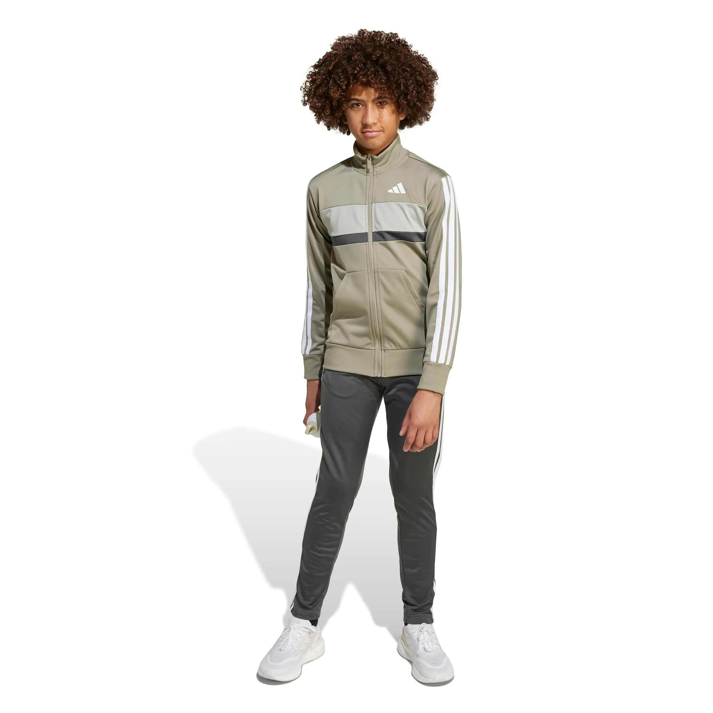 adidas Seasonal Essentials Tiberio 3 Stripes Tricot Track Suit, Silver Pebble/Grey Six/Metal Grey/White, 15-16 Years - immagine 6